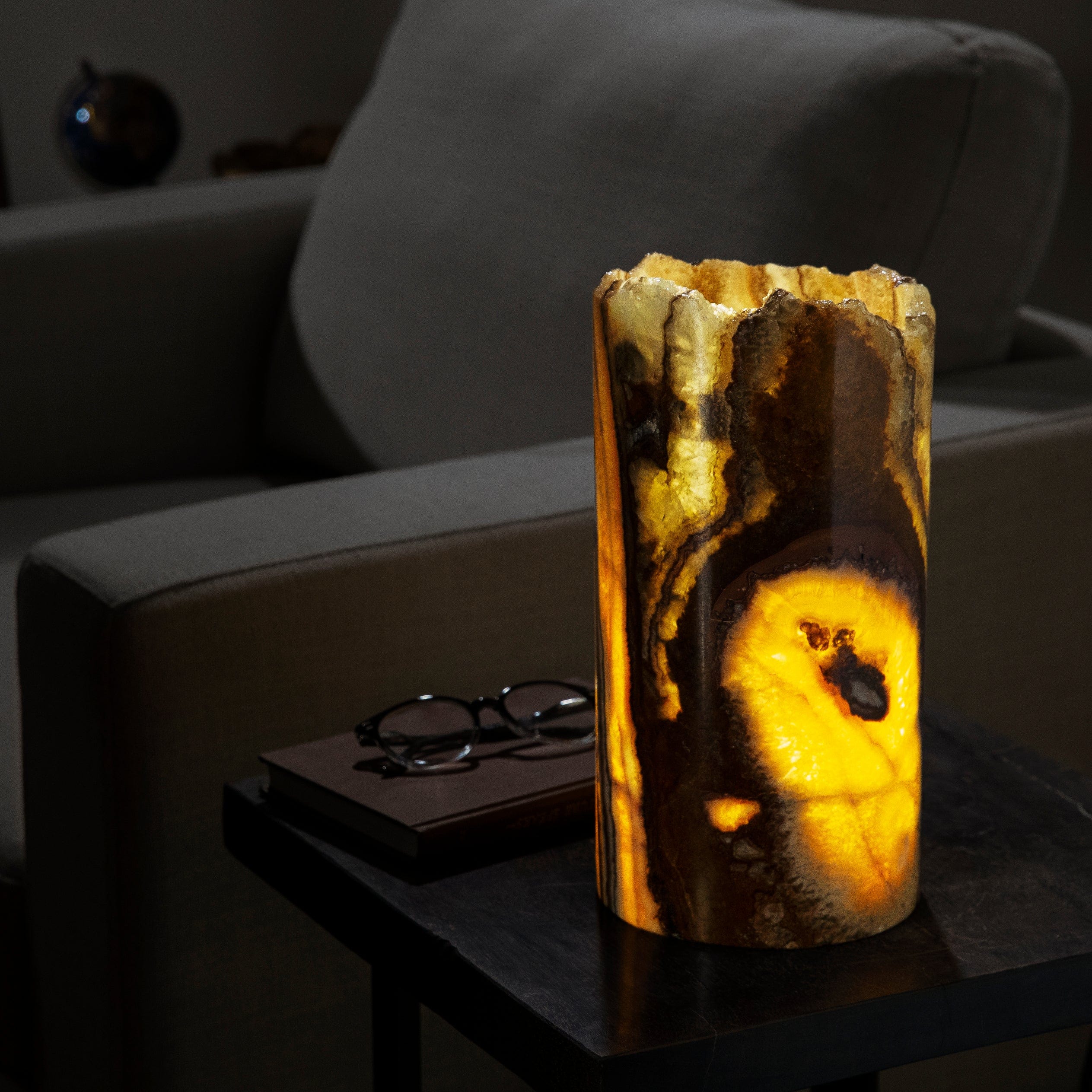 ライト・ランタン calma store 38kt Skelton Tortoise Flat Rainbow Onyx Cylinder Light Tower - 12 in