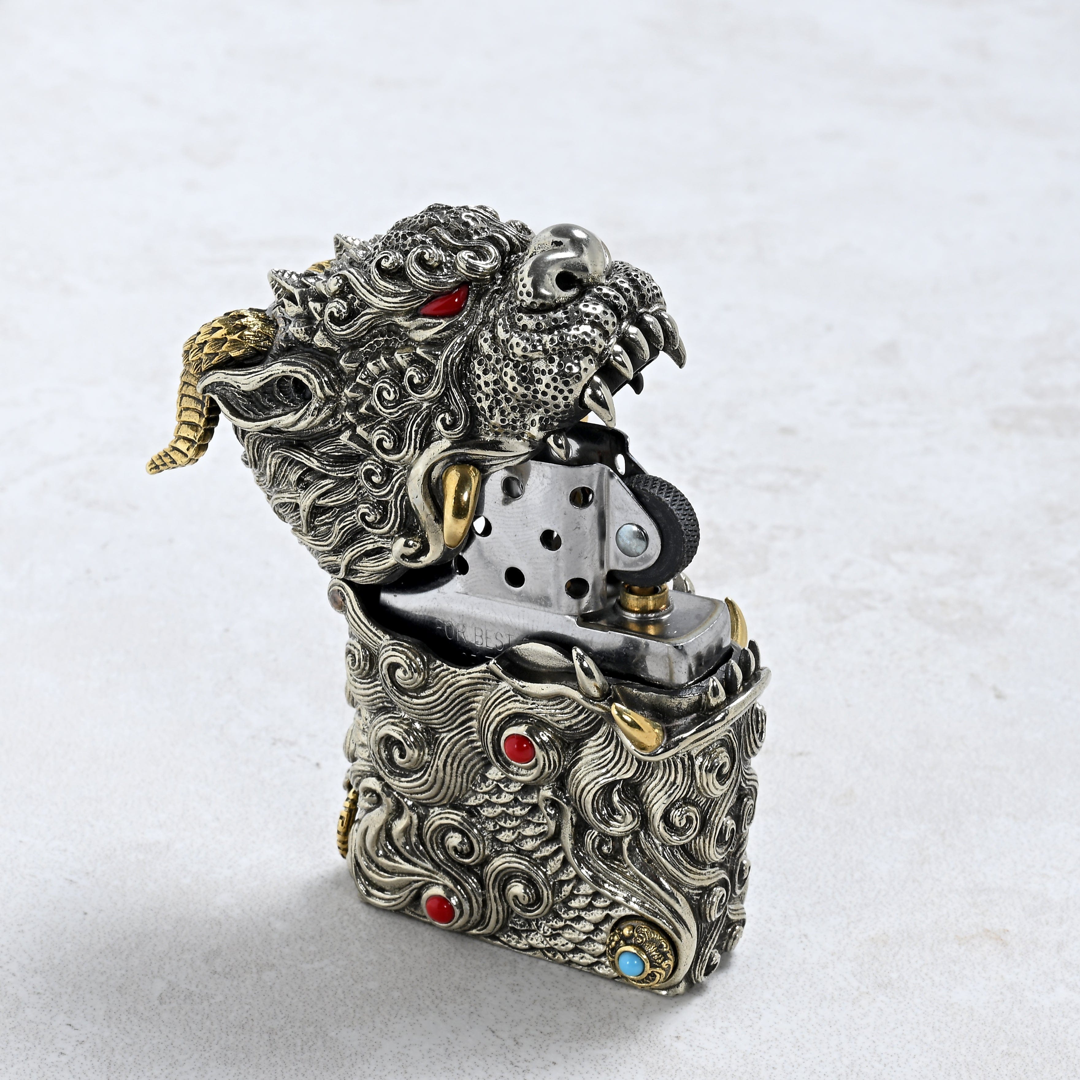 Kalifano Lighters Dragon 925 Sterling Silver & Copper Lighter Case SHL-08