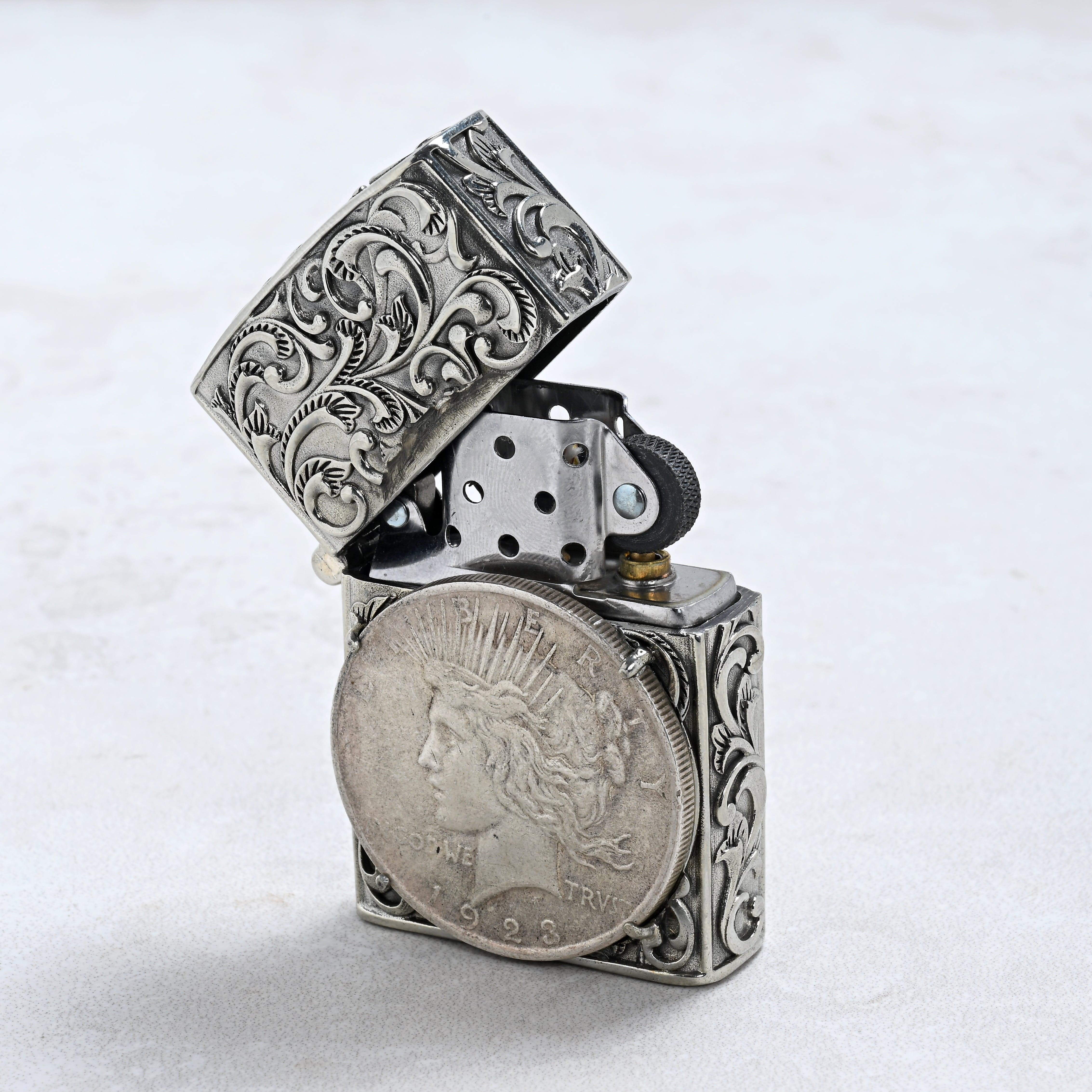 Kalifano Lighters Peace Silver Dollar Coin 925 Sterling Silver & Copper Lighter Case SHL-15