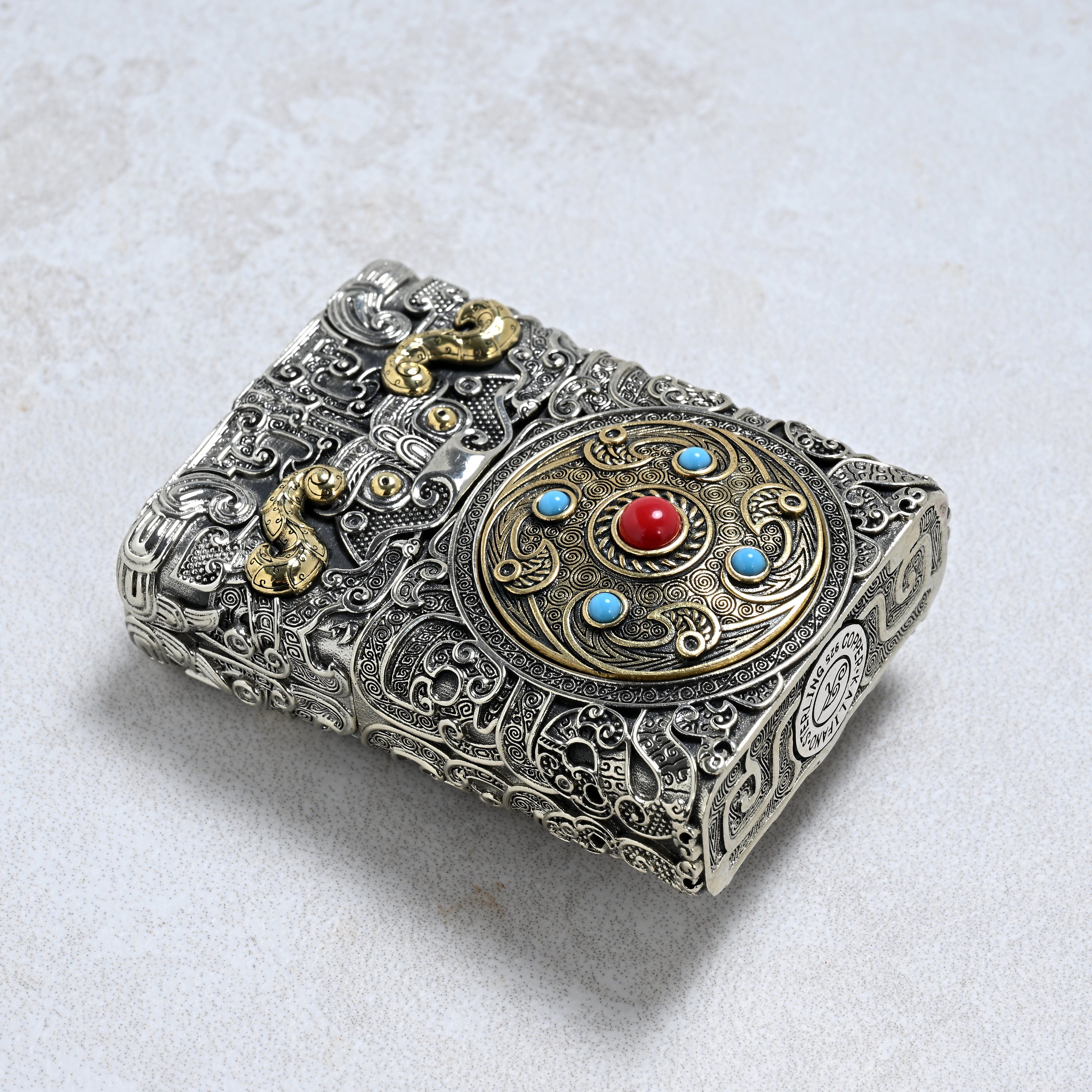 Kalifano Lighters Turquoise & Coral 925 Sterling Silver & Copper Lighter Case SHL-03