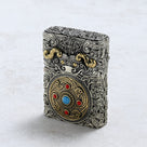 Turquoise & Coral 925 Sterling Silver & Copper Lighter Case