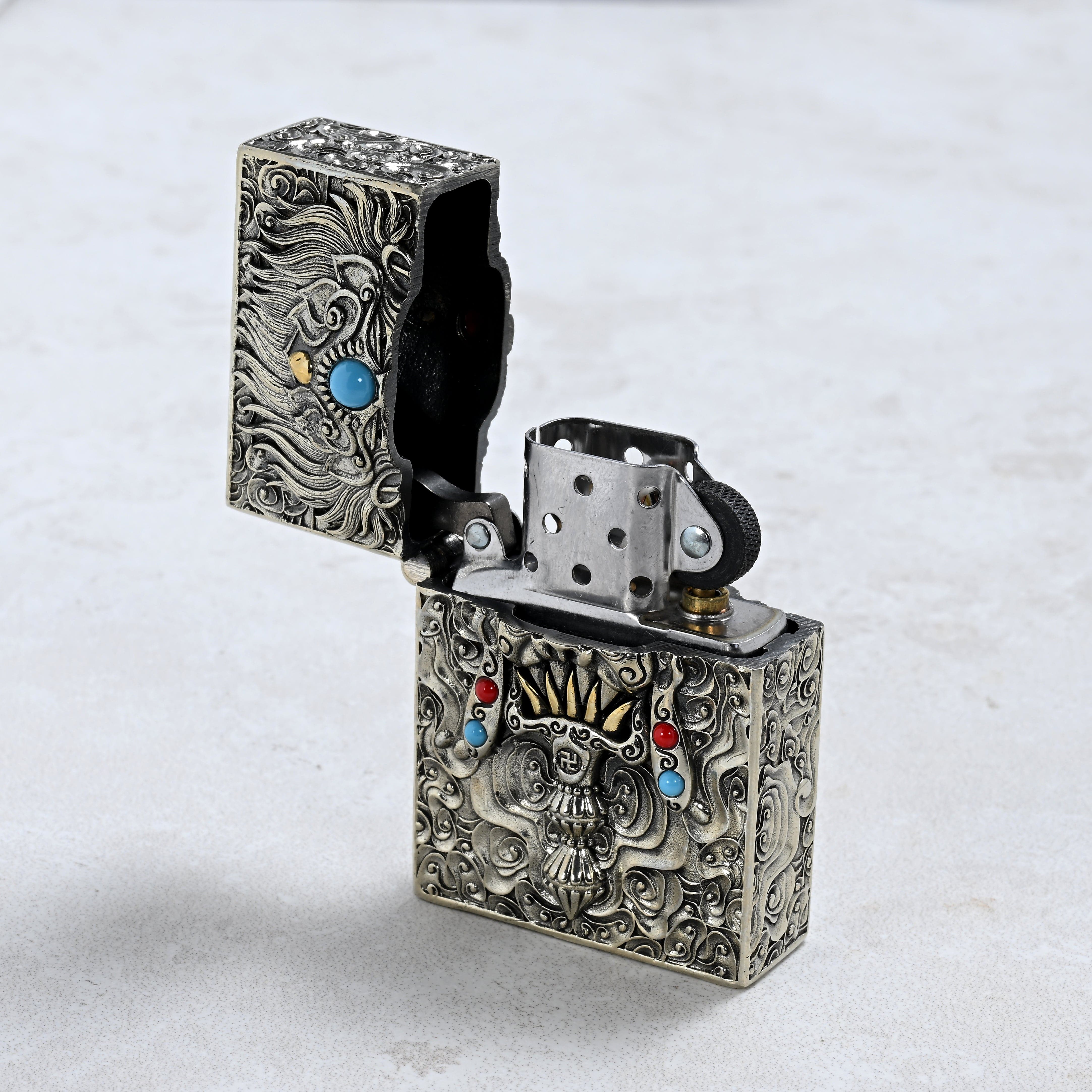 Kalifano Lighters Turquoise & Coral 925 Sterling Silver & Copper Lighter Case SHL-04