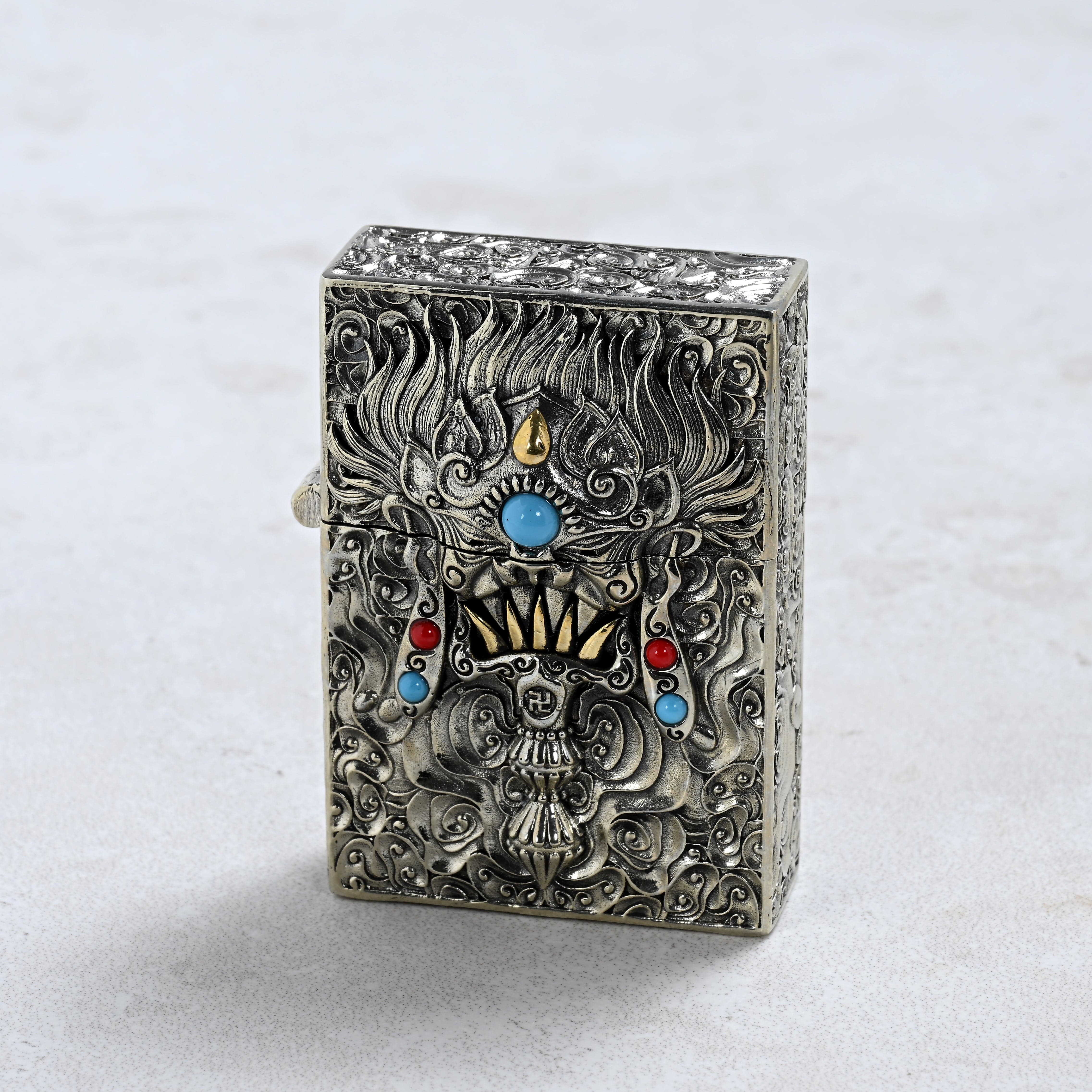 Kalifano Lighters Turquoise & Coral 925 Sterling Silver & Copper Lighter Case SHL-04