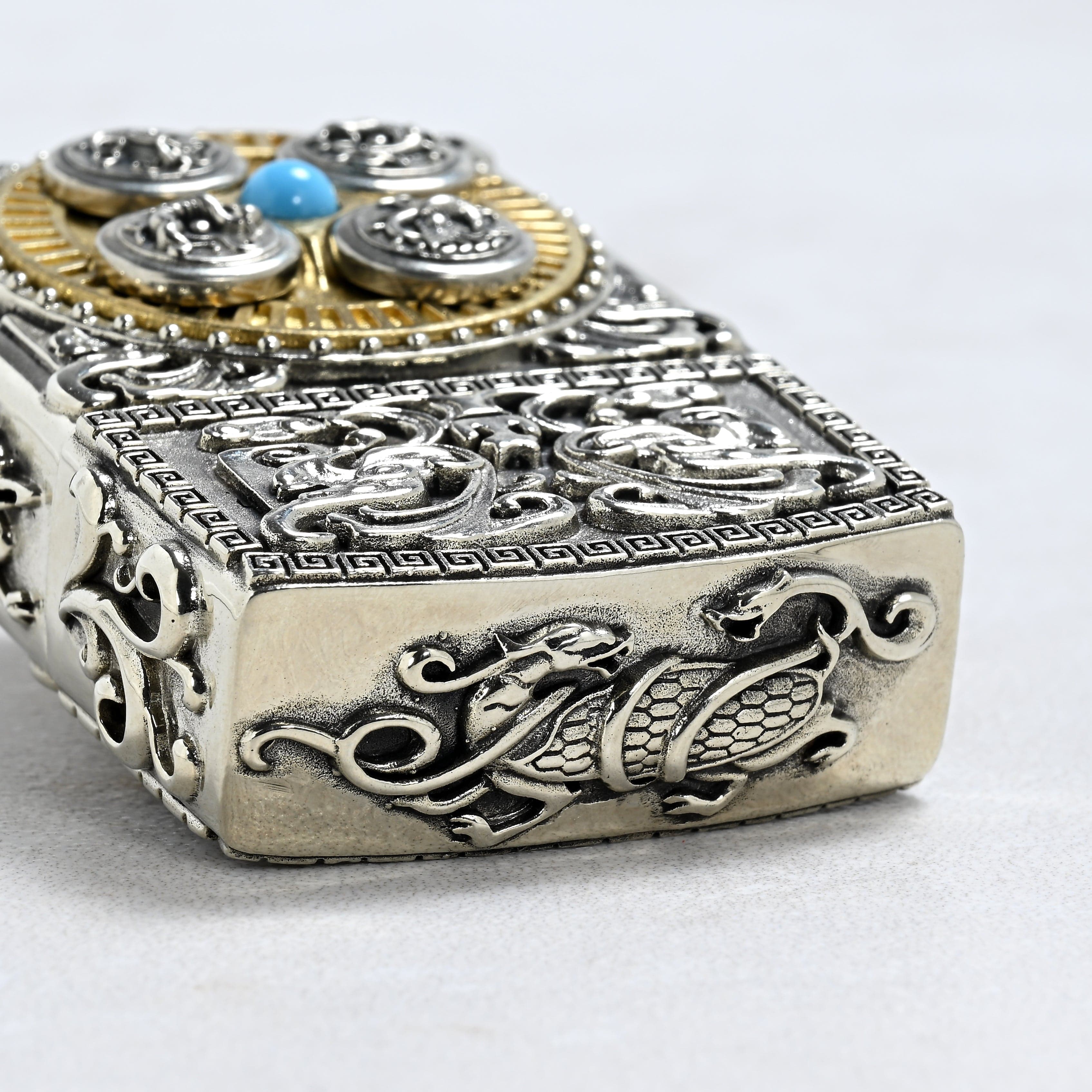 Kalifano Lighters Turquoise & Coral 925 Sterling Silver & Copper Lighter Case SHL-05