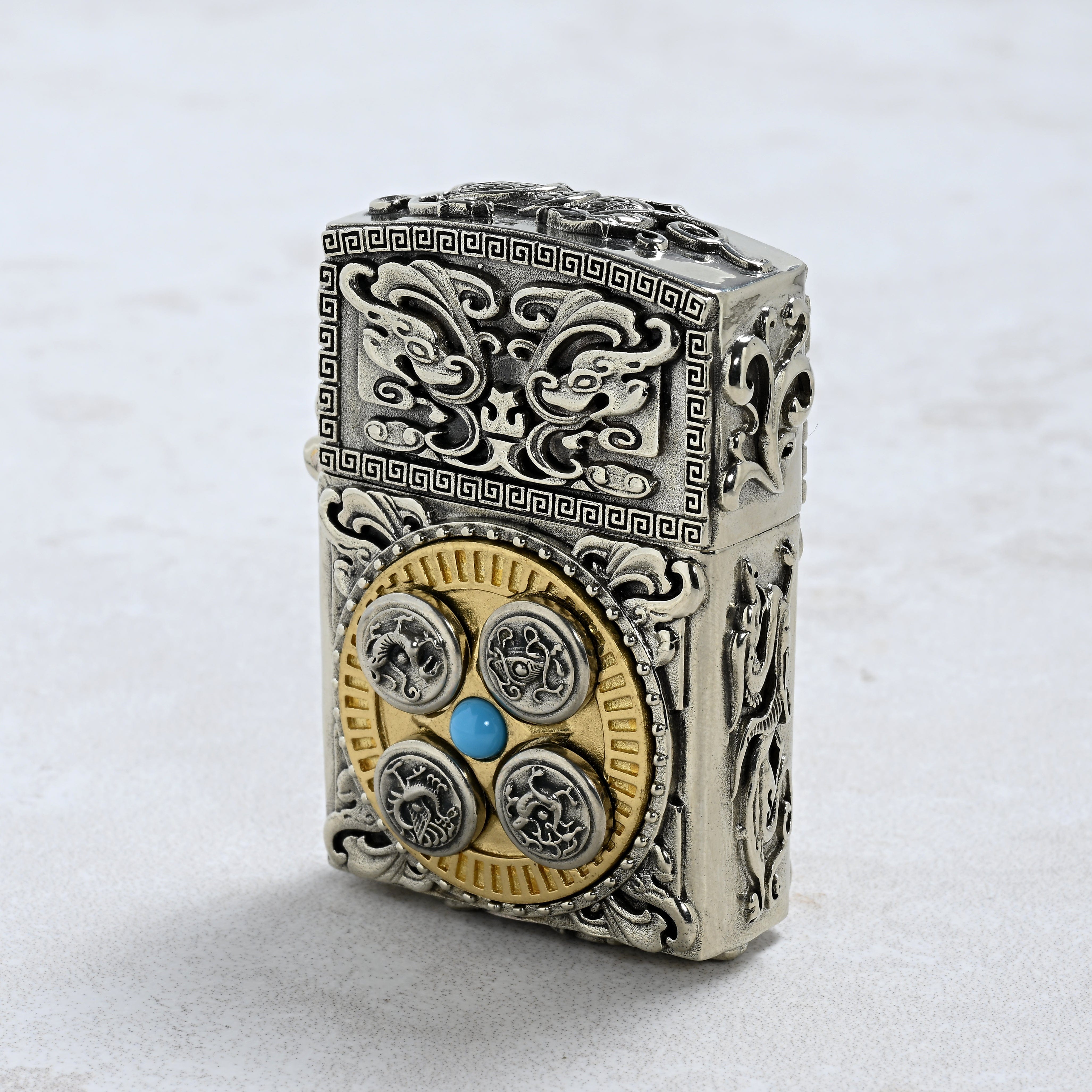 Kalifano Lighters Turquoise & Coral 925 Sterling Silver & Copper Lighter Case SHL-05
