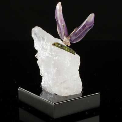 Kalifano Love Birds Carvings Cheveron Amethyst Butterfly Love Birds Carving on Tourmaline Base LB.E101.042
