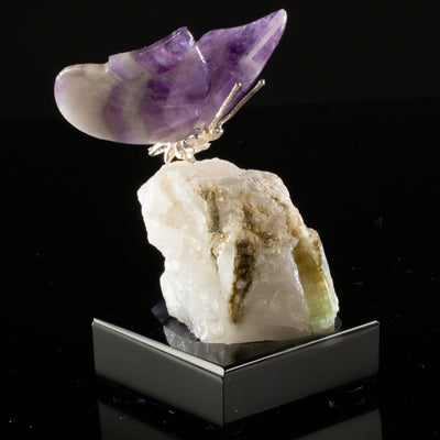 Kalifano Love Birds Carvings Cheveron Amethyst Butterfly Love Birds Carving on Tourmaline Base LB.E101.043
