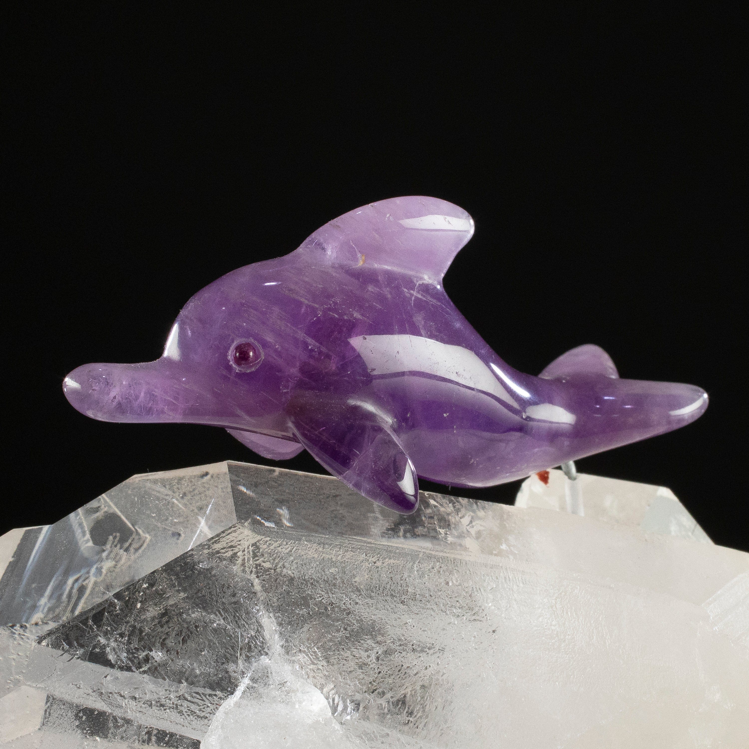 KALIFANO Love Birds Carvings Peter Muller Amethyst Dolphin Carving on Quartz Cluster Base LB.E107.002