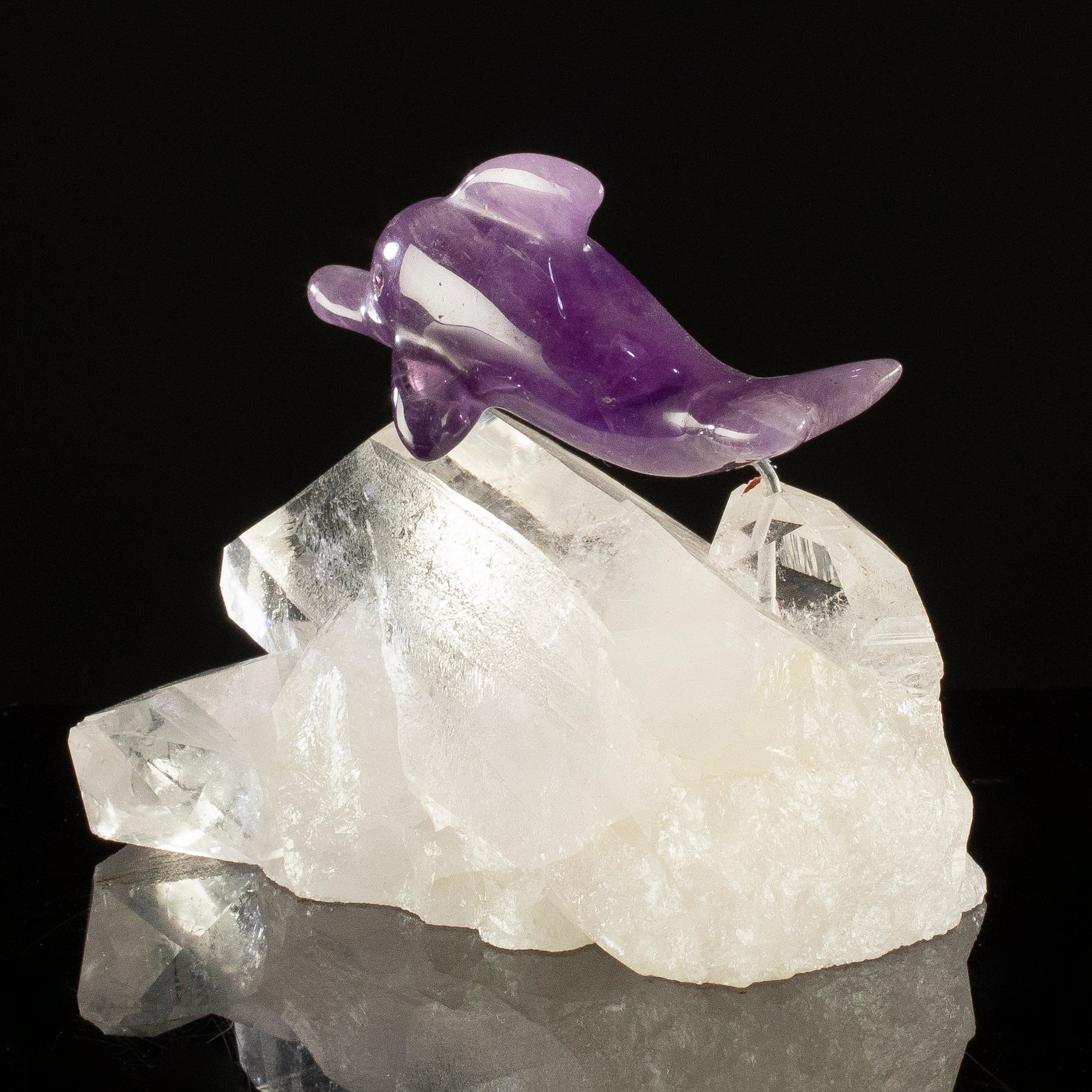 KALIFANO Love Birds Carvings Peter Muller Amethyst Dolphin Carving on Quartz Cluster Base LB.E107.002