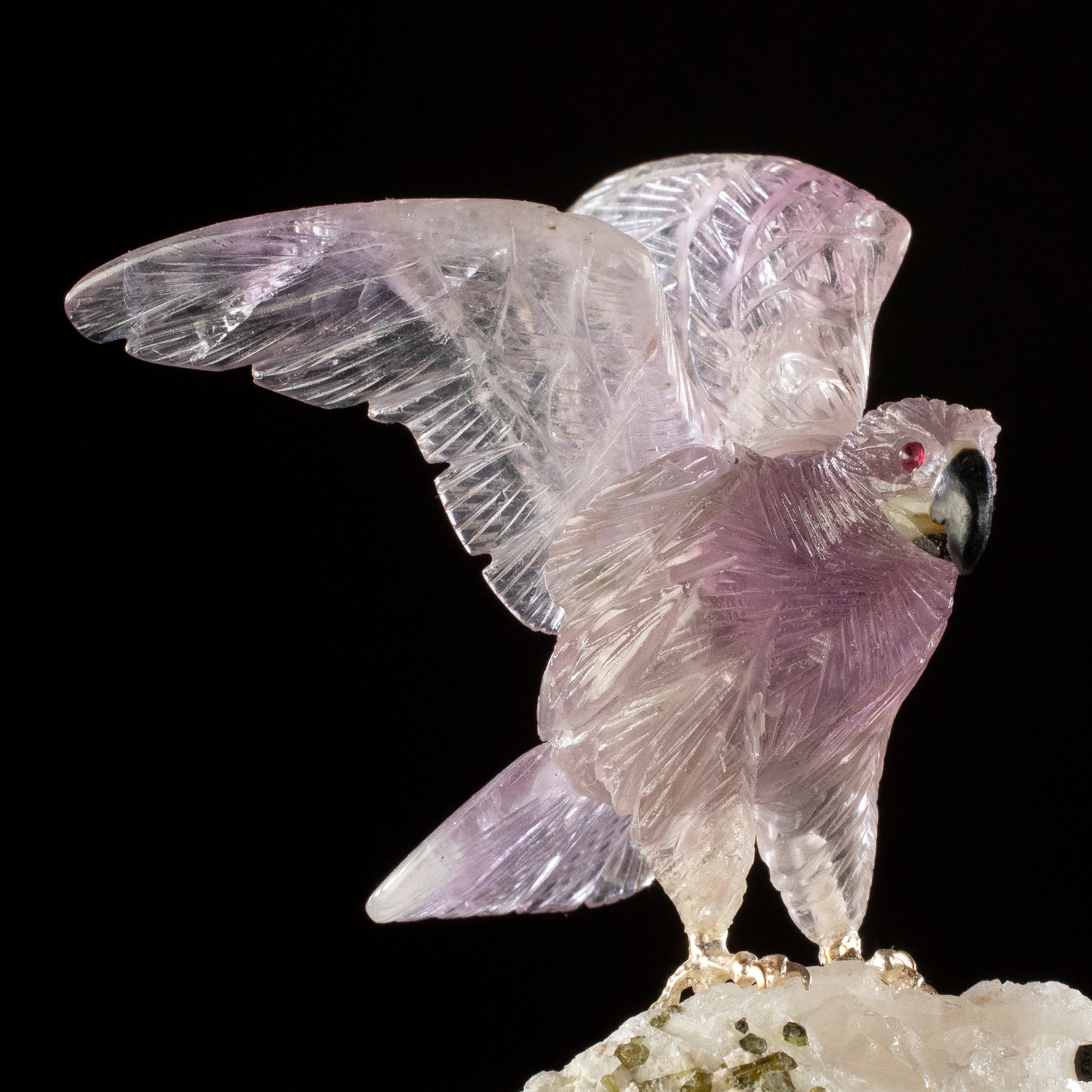 KALIFANO Love Birds Carvings Peter Muller Amethyst Falcon Carving on Tourmaline Base LB.C143.012