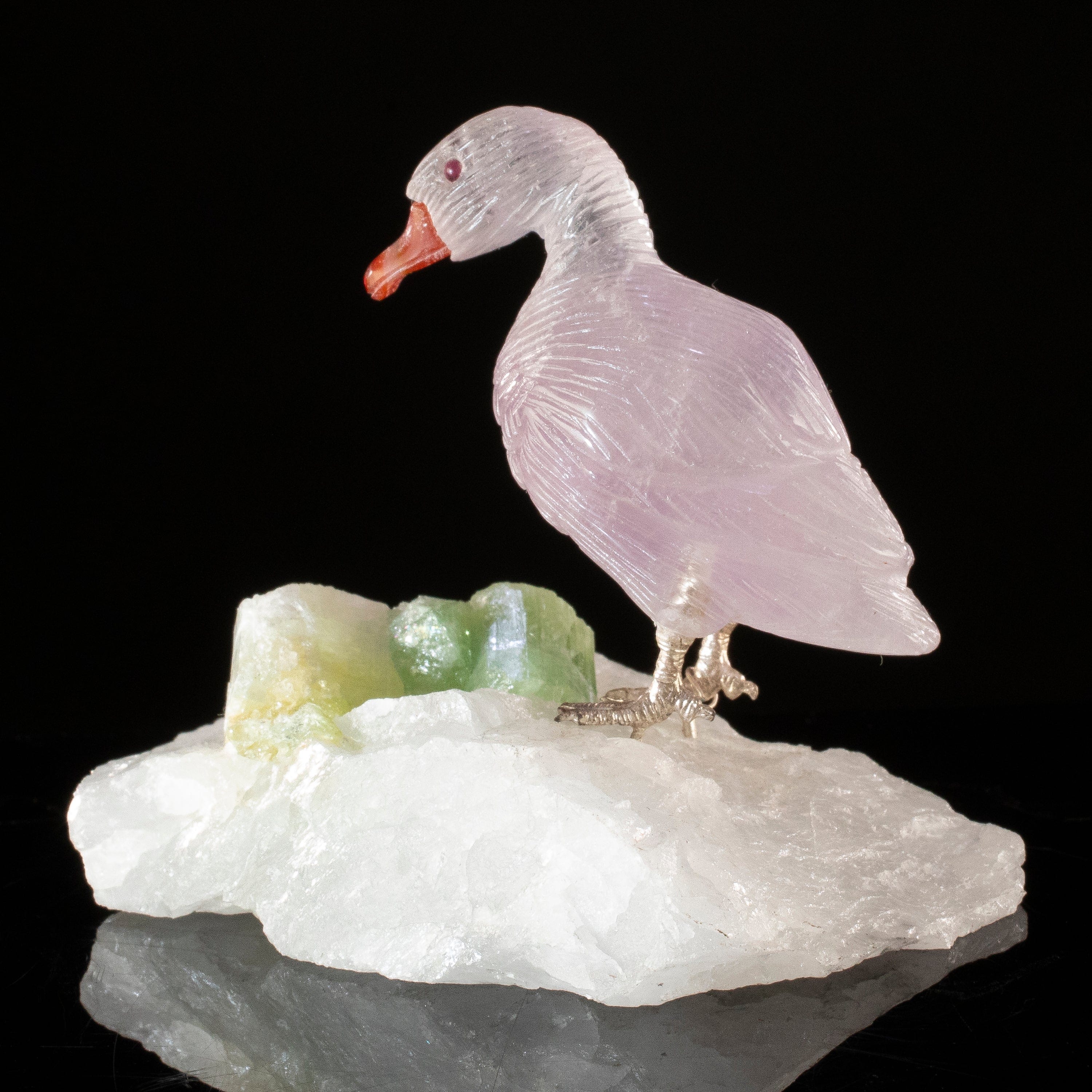 KALIFANO Love Birds Carvings Peter Muller Amethyst Goose Carving on Tourmaline Base LB.D114.014