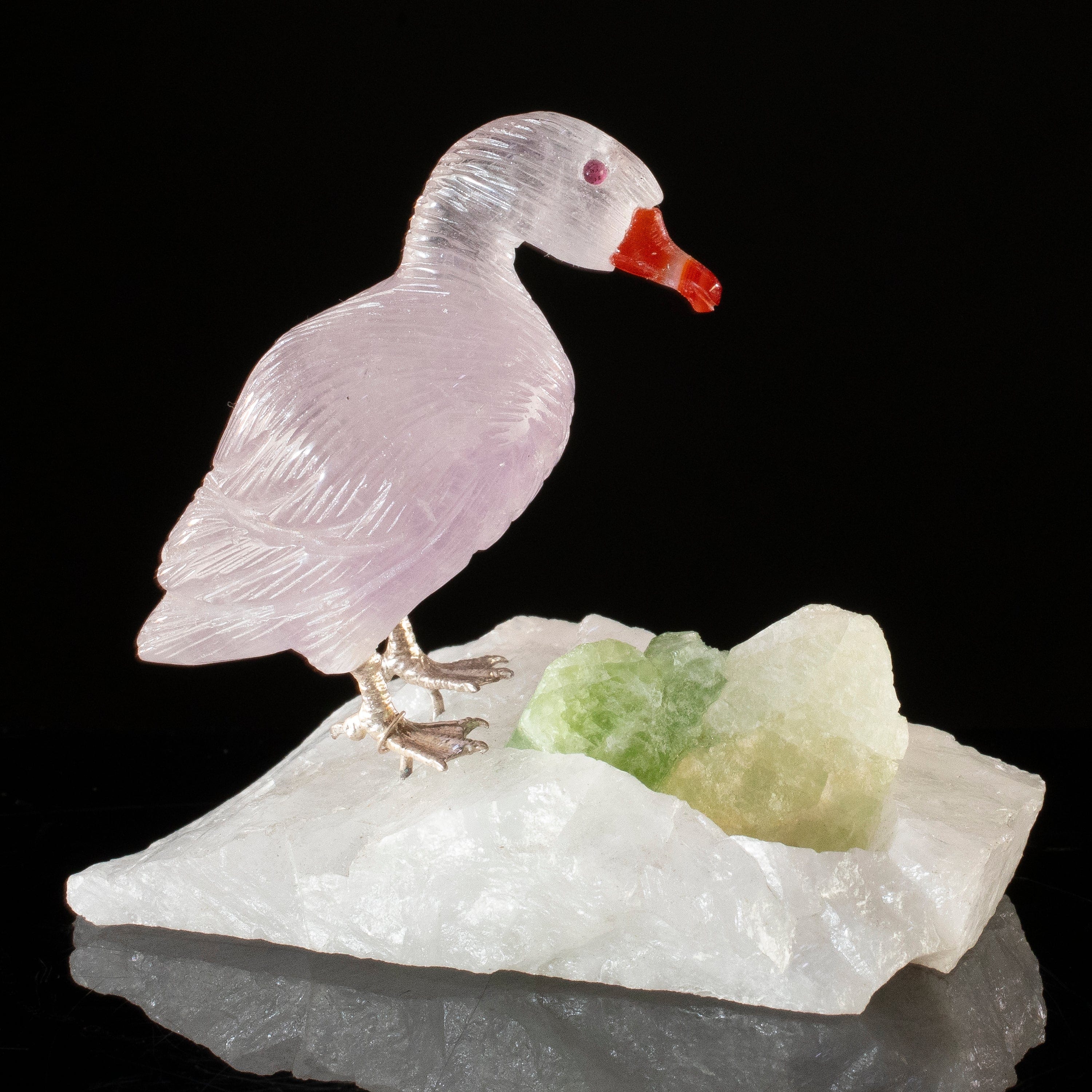 KALIFANO Love Birds Carvings Peter Muller Amethyst Goose Carving on Tourmaline Base LB.D114.014