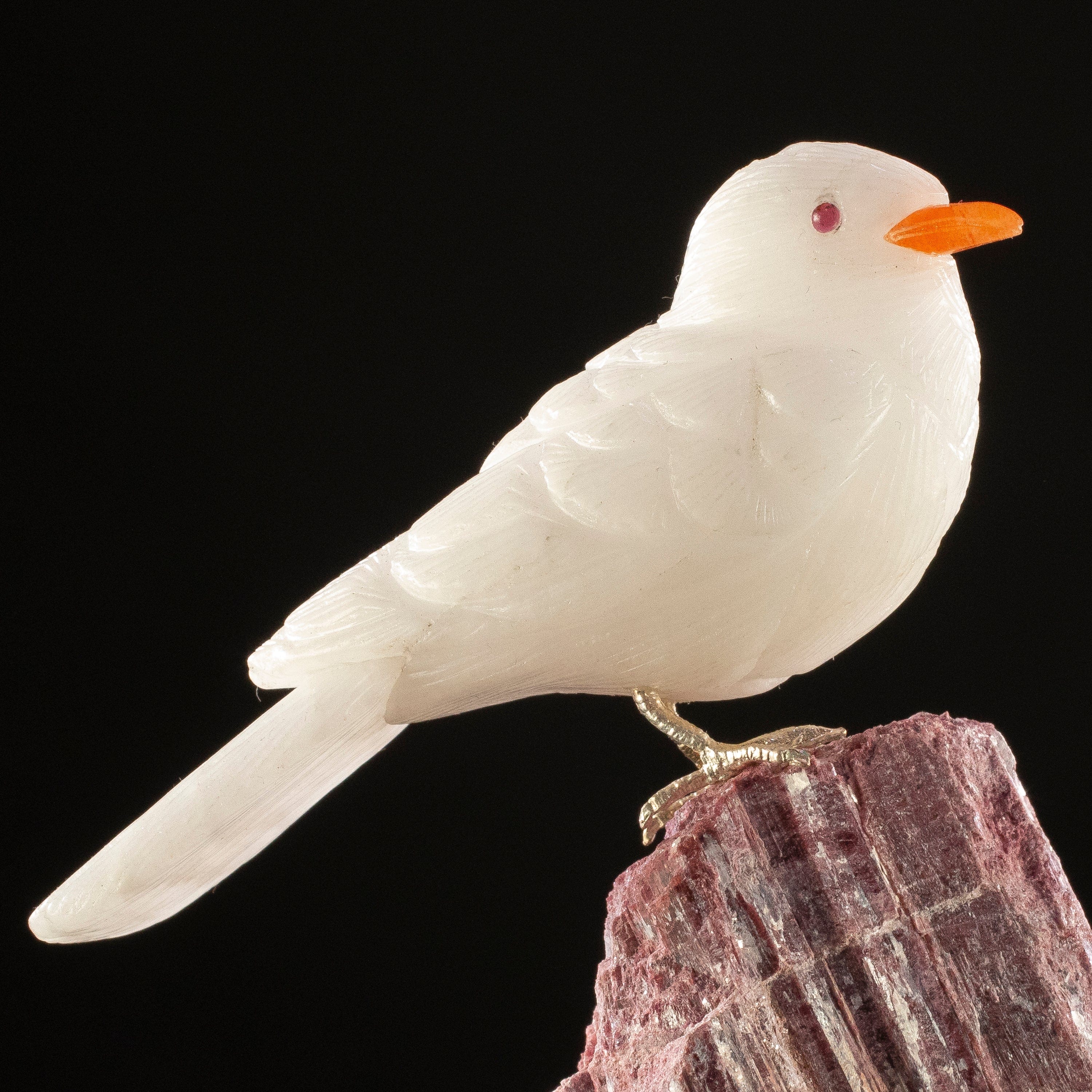 KALIFANO Love Birds Carvings Peter Muller Quartz Dove Carving on Rubellite Base LB.A170.002