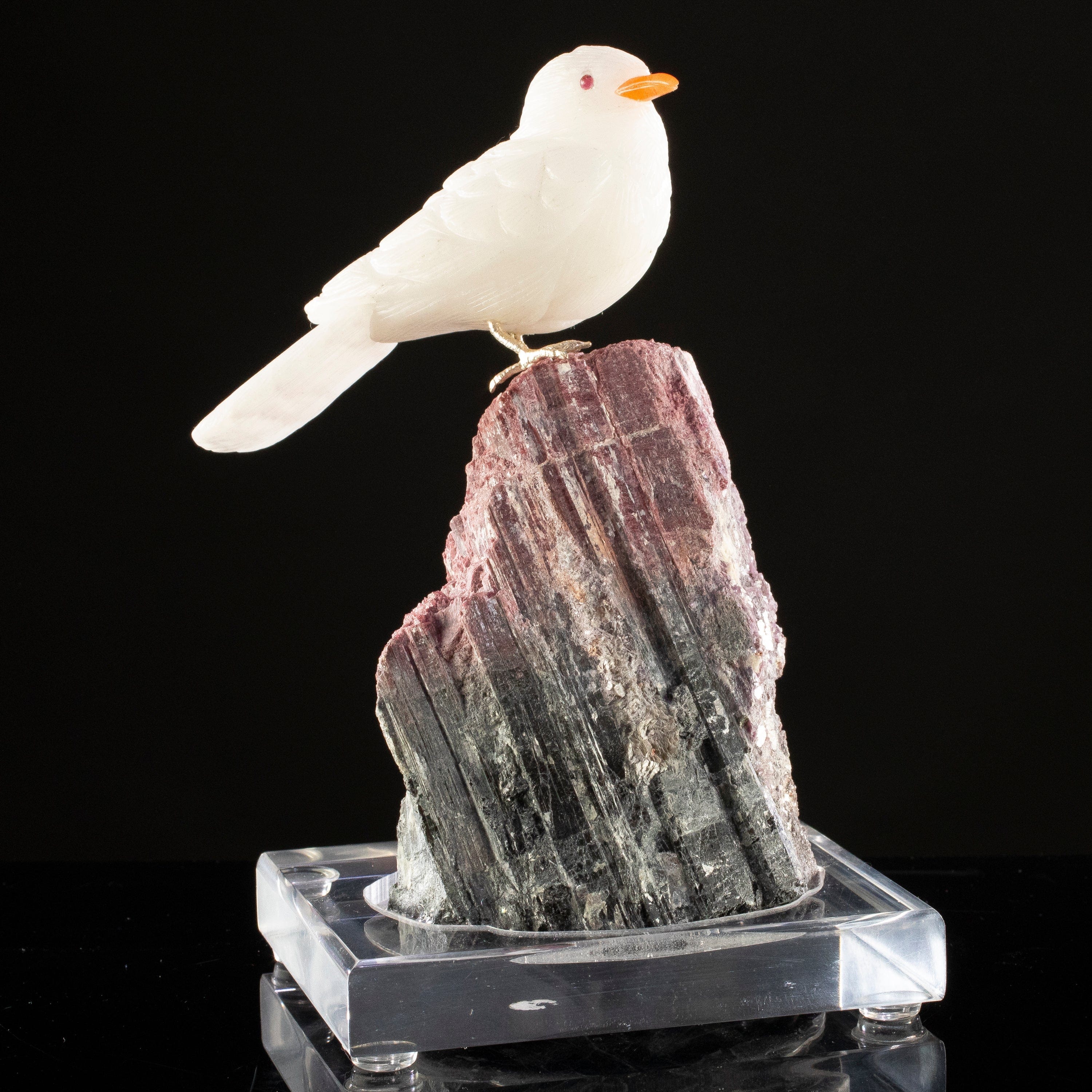 KALIFANO Love Birds Carvings Peter Muller Quartz Dove Carving on Rubellite Base LB.A170.002