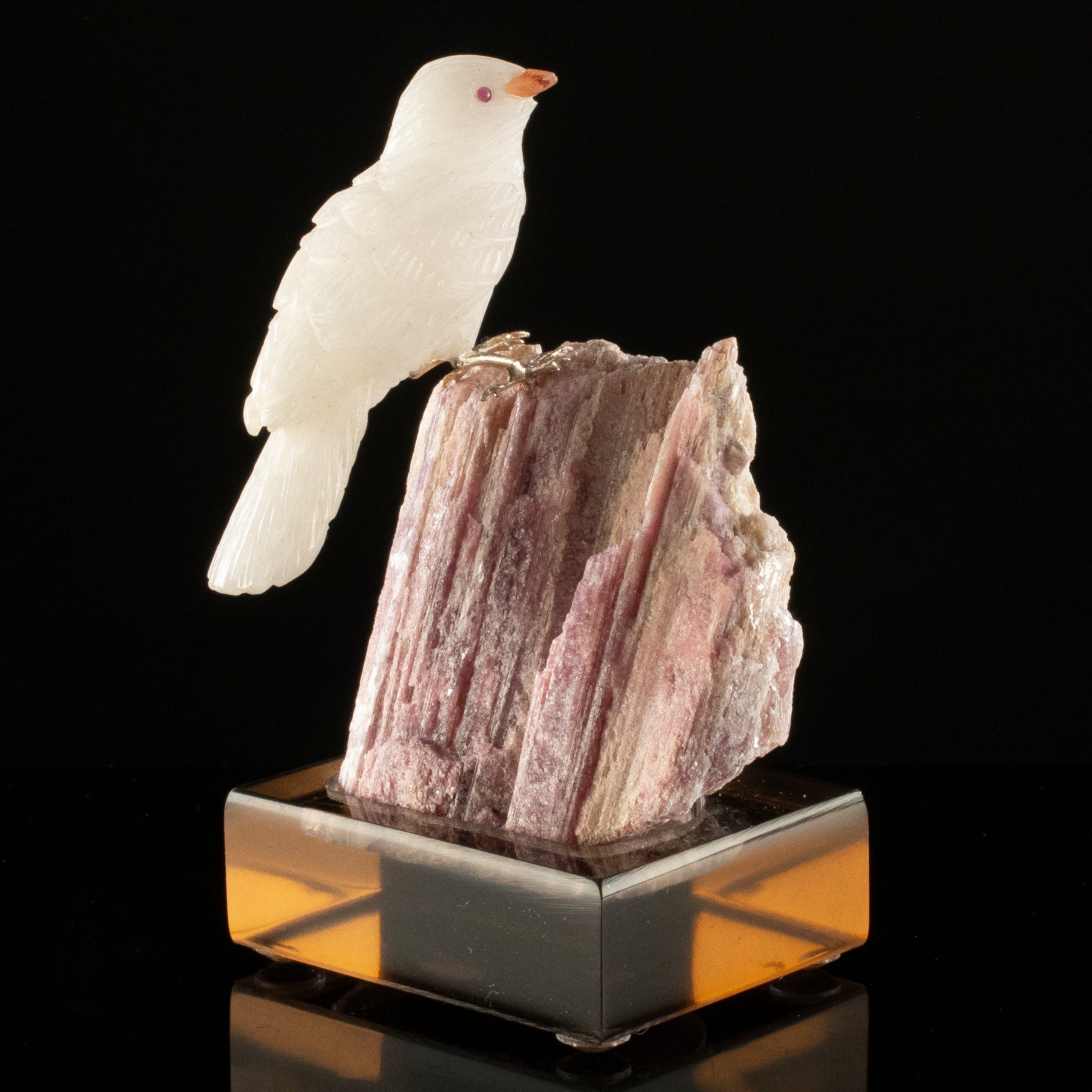 KALIFANO Love Birds Carvings Peter Muller Quartz Pigeon Carving on Rubellite Base LB.A172.003