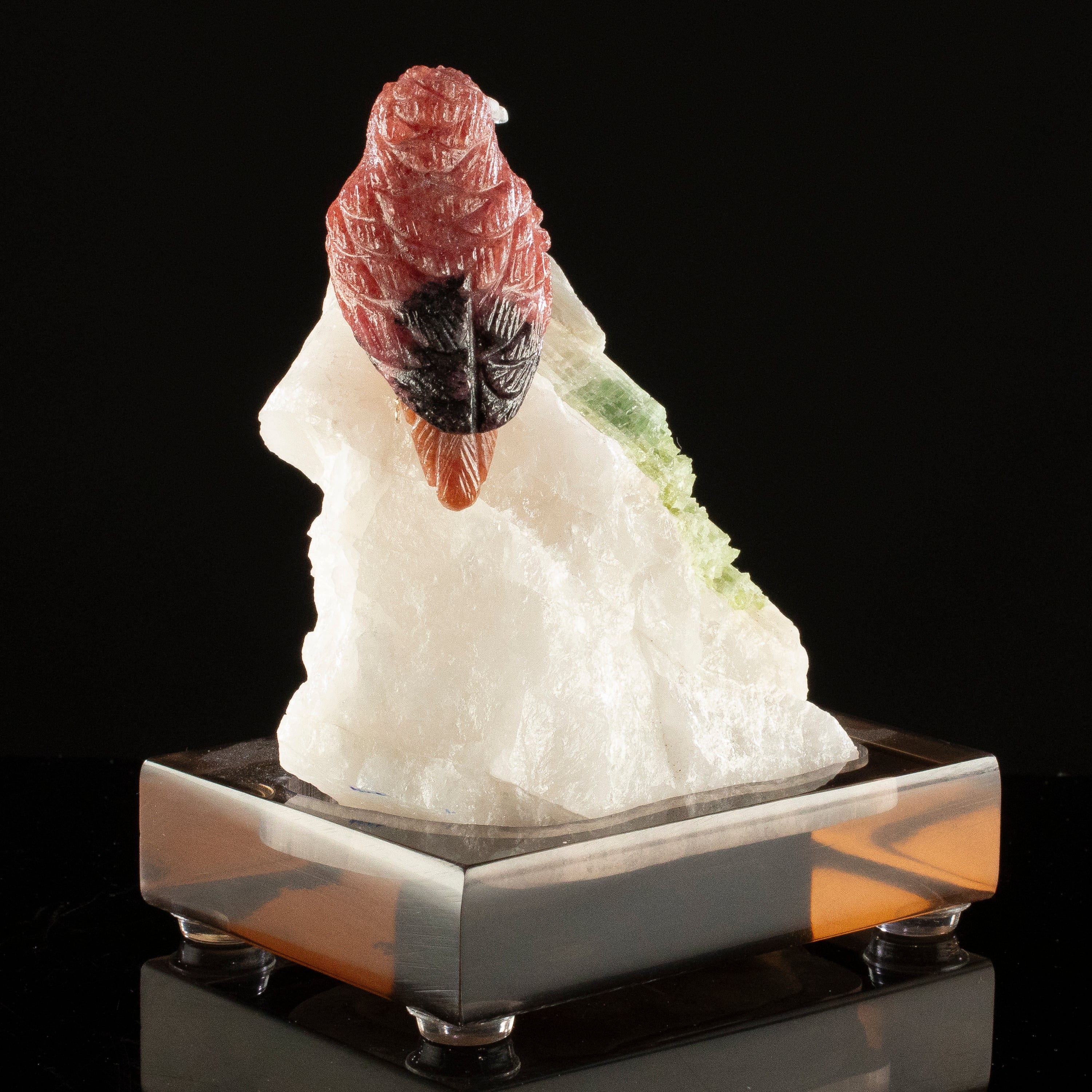 KALIFANO Love Birds Carvings Peter Muller Rhodonite Kingfisher Carving on Tourmaline Base LB.C135.002