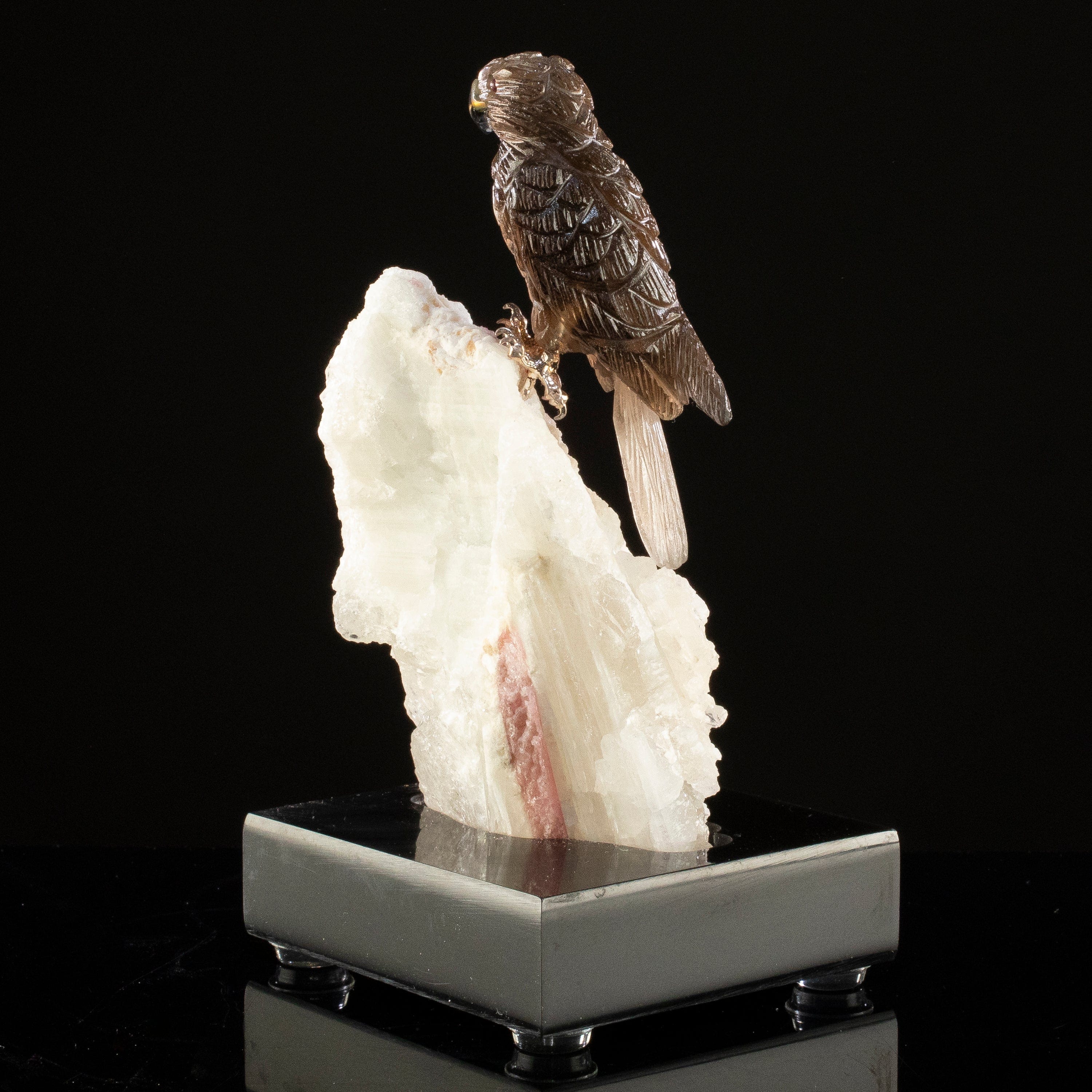 KALIFANO Love Birds Carvings Peter Muller Smoky Quartz Falcon Carving on Rubellite Base LB.C142.016