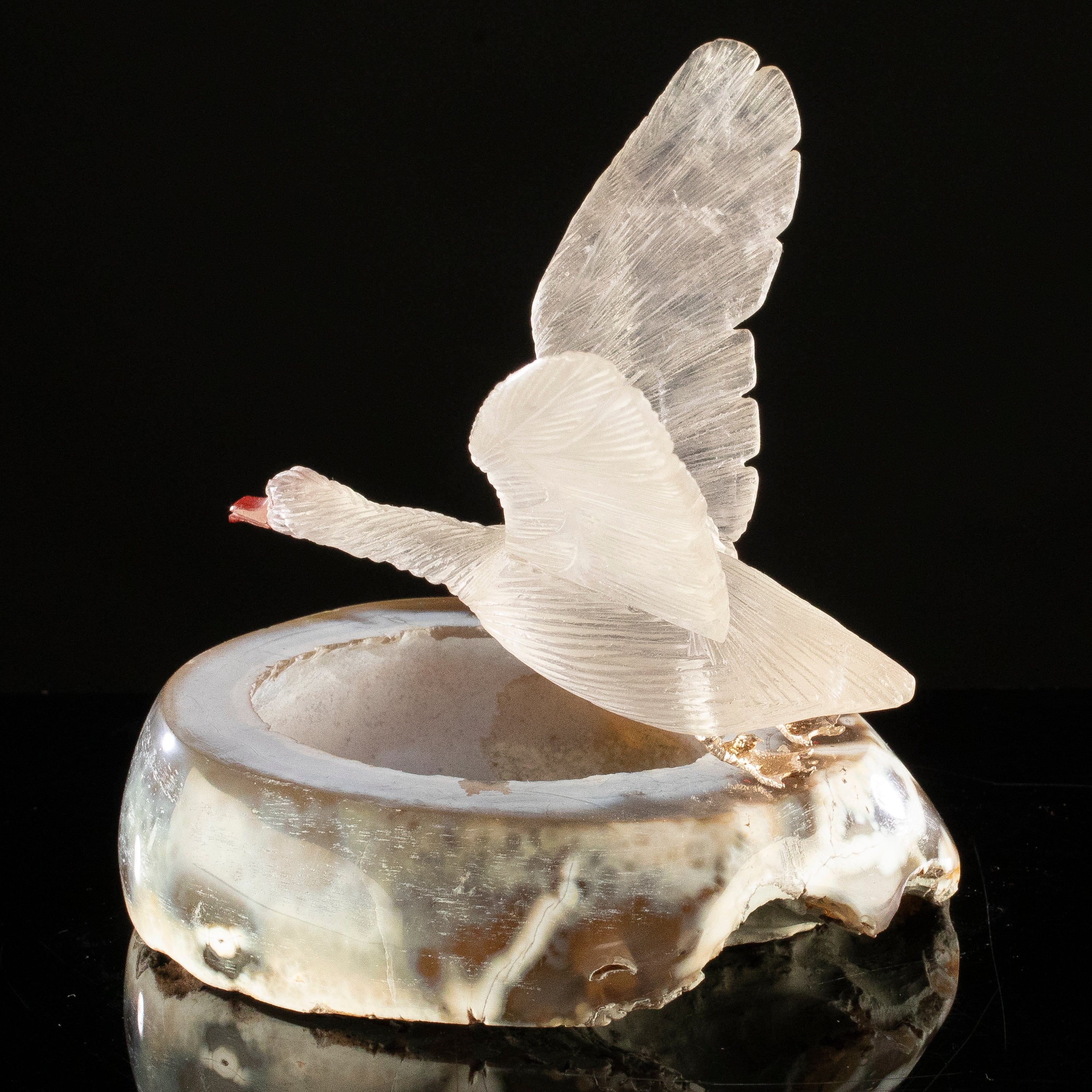 KALIFANO Love Birds Carvings Peter Muller Smoky Quartz Goose  Carving on Agate Geode Base LB.A138.009