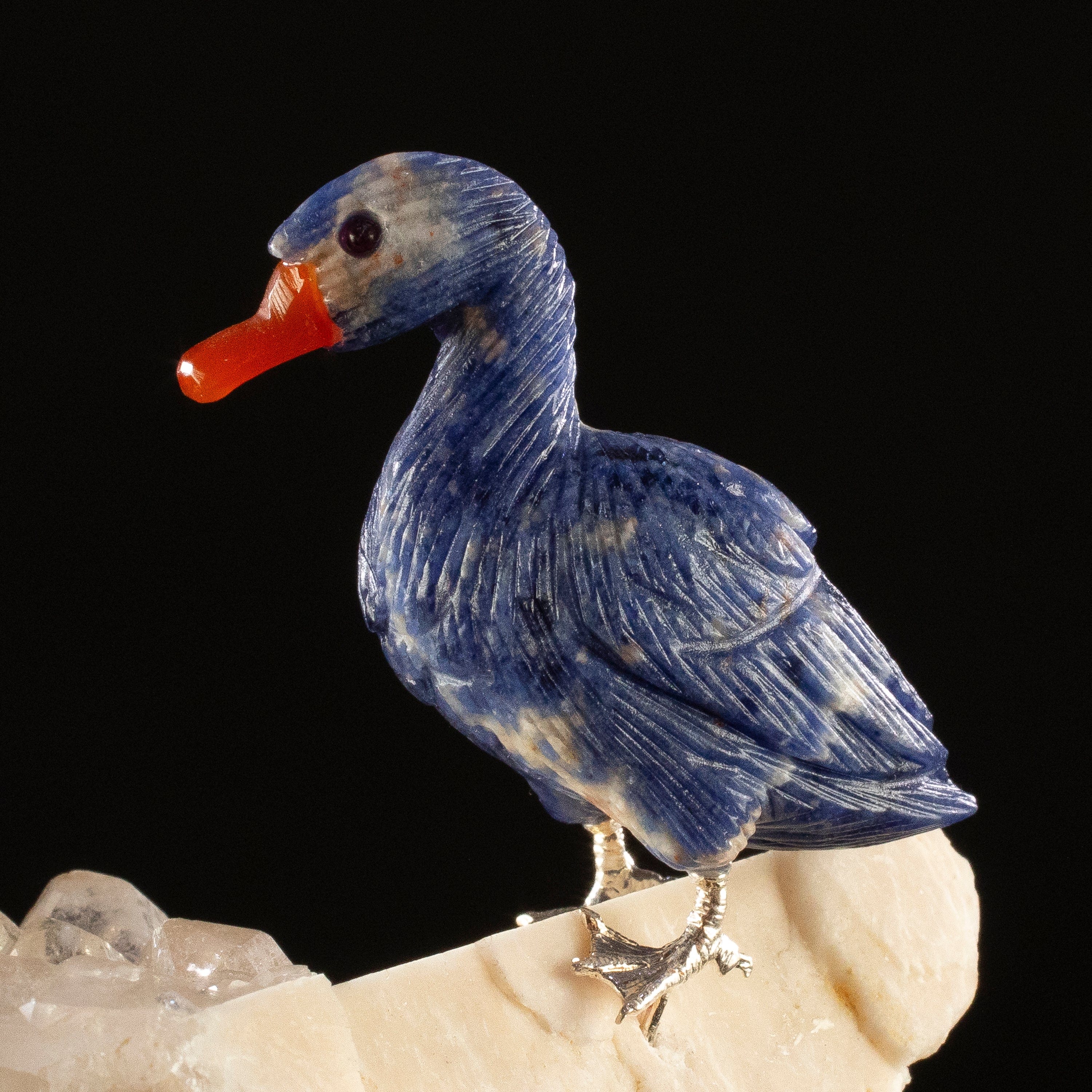 KALIFANO Love Birds Carvings Peter Muller Sodalite Goose Carving on Quartz Base LB.D114.010