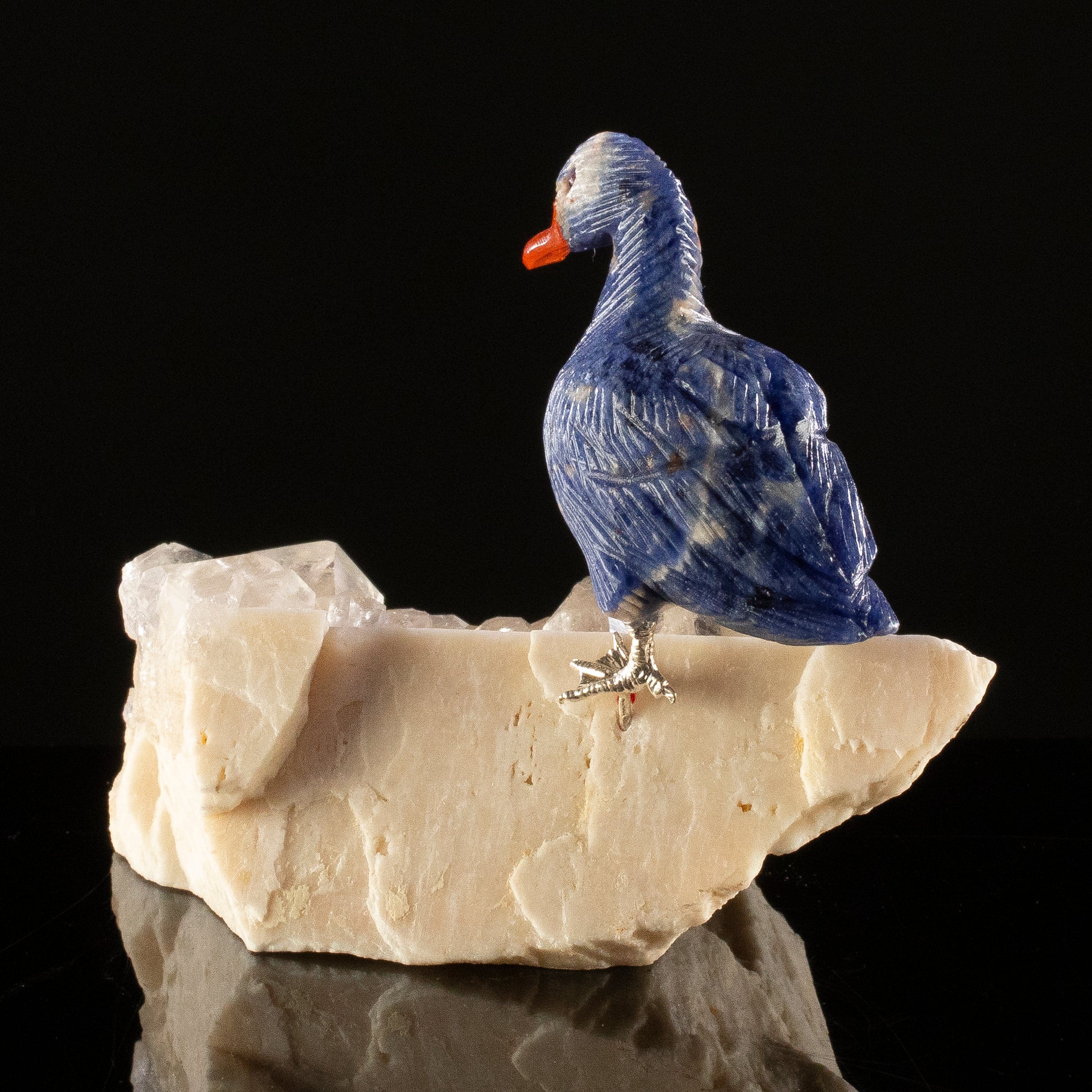 KALIFANO Love Birds Carvings Peter Muller Sodalite Goose Carving on Quartz Base LB.D114.010