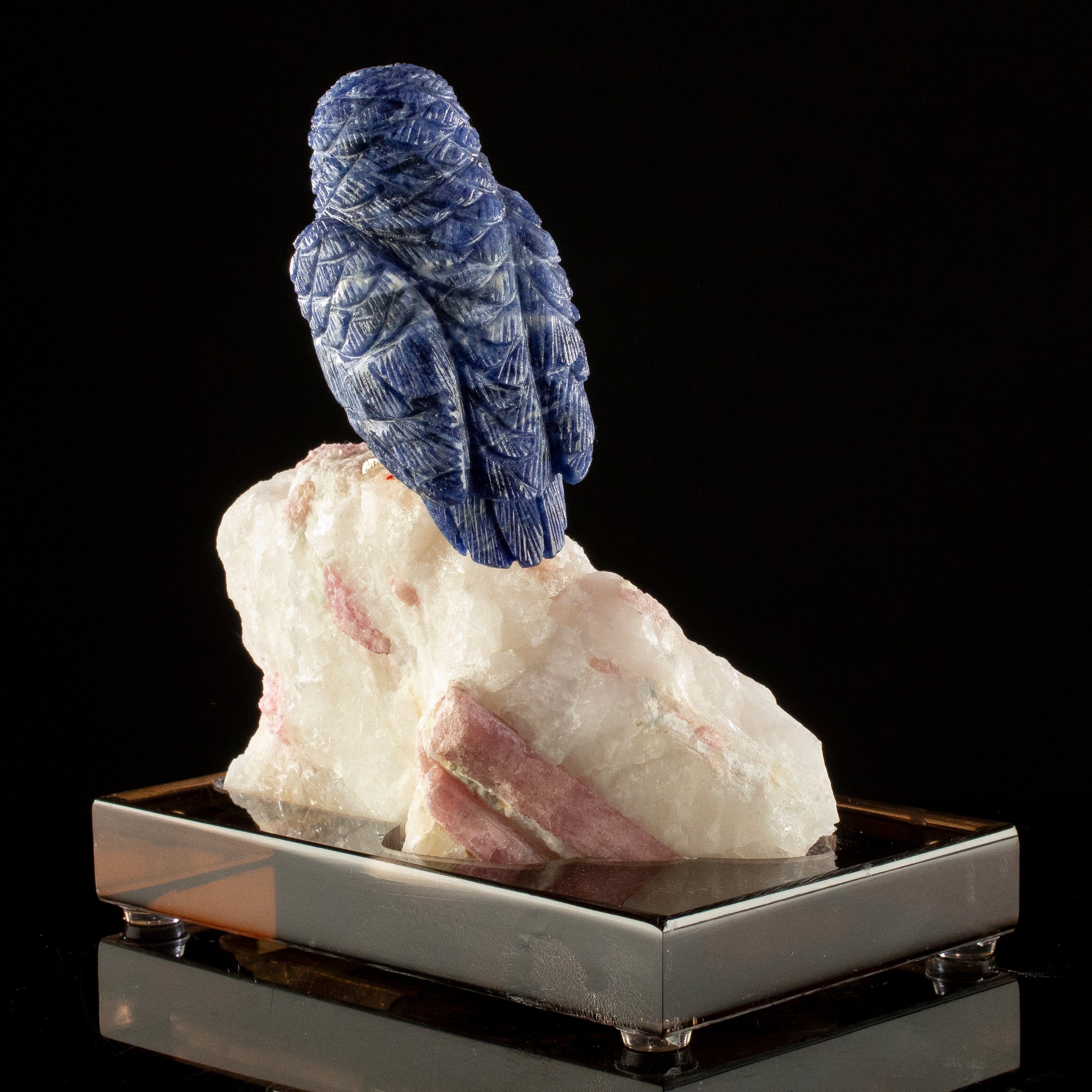 KALIFANO Love Birds Carvings Peter Muller Sodalite Kingfisher Carving on Rubellite Base LB.A130.007