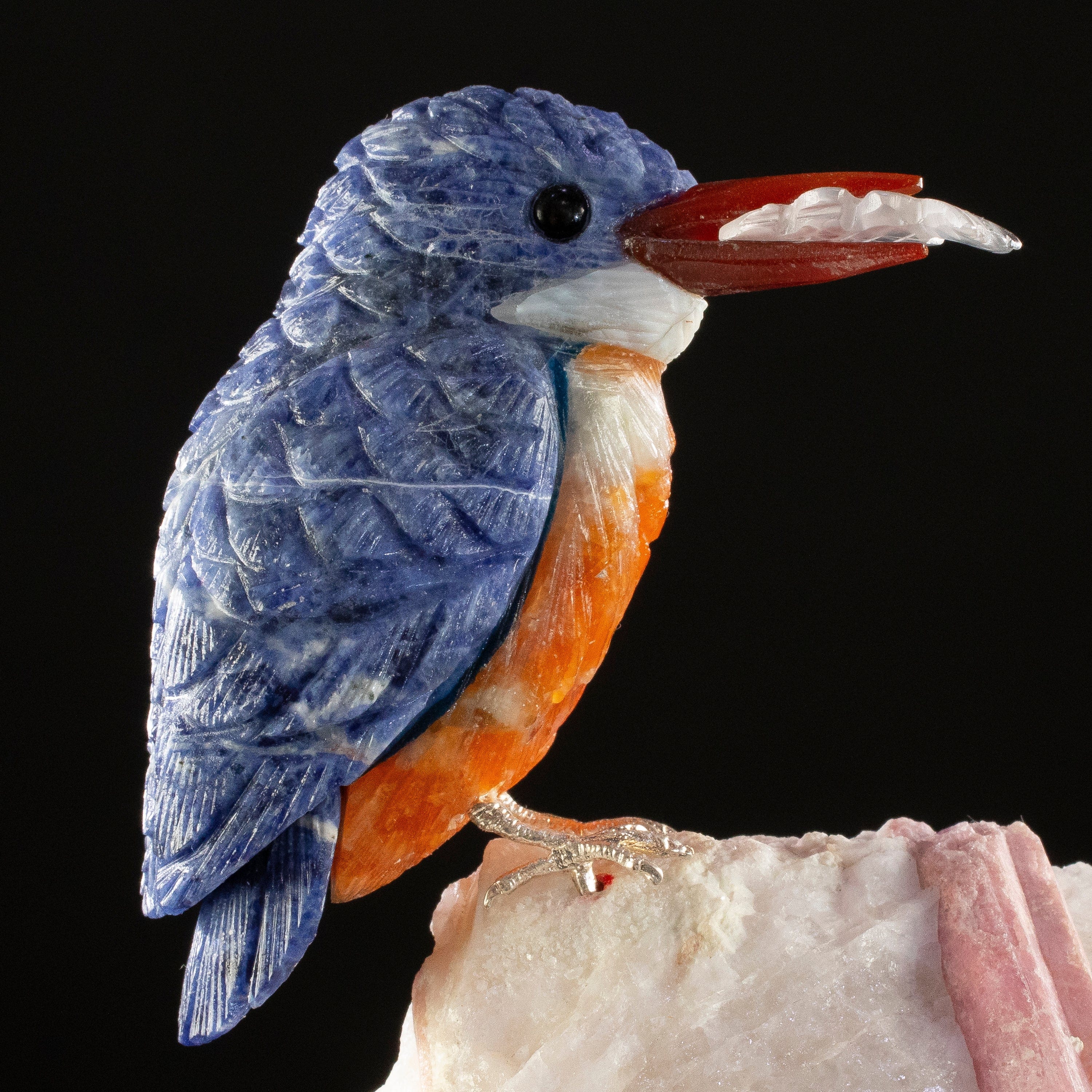 KALIFANO Love Birds Carvings Peter Muller Sodalite Kingfisher Carving on Rubellite Base LB.A130.007