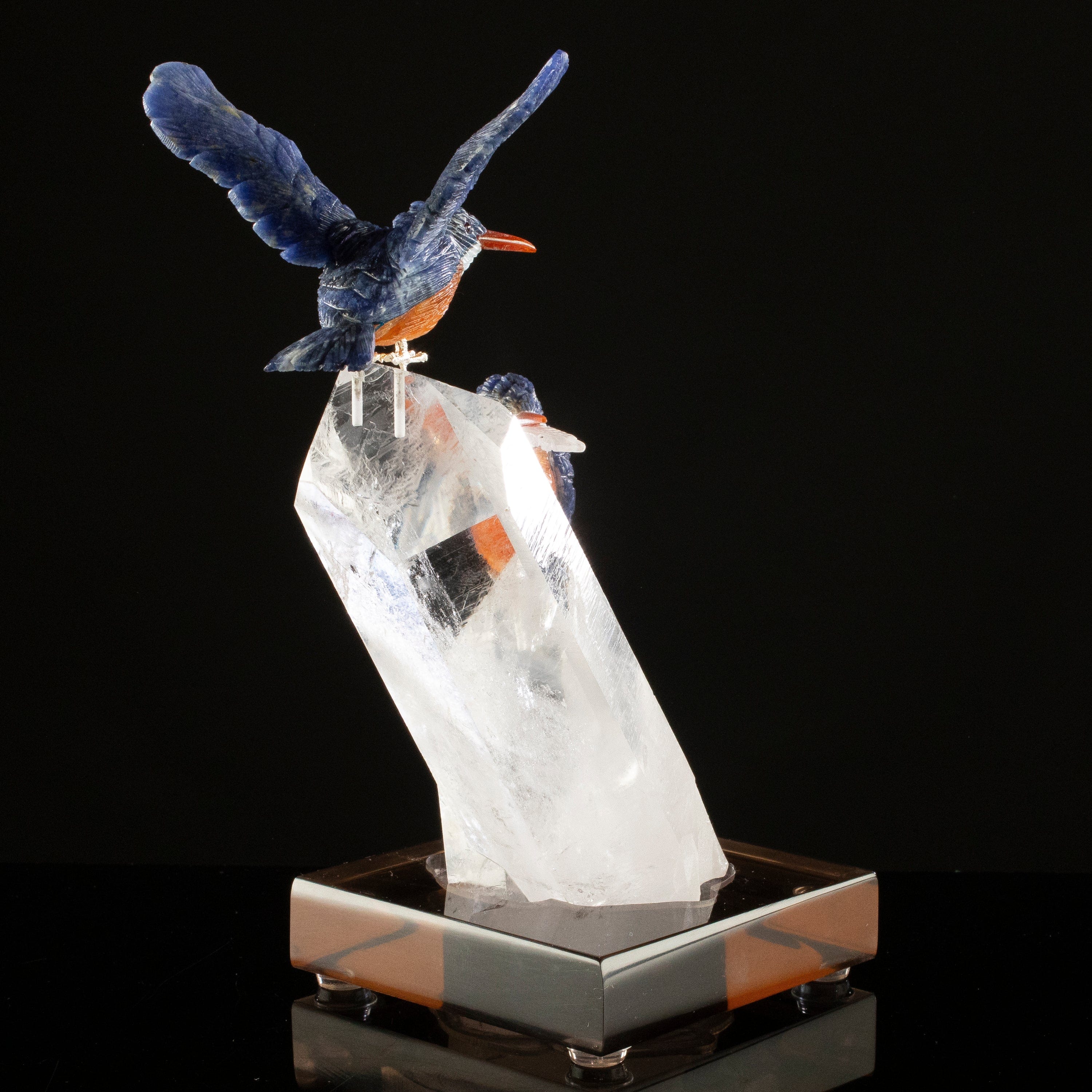 KALIFANO Love Birds Carvings Peter Muller Sodalite Kingfisher Couple Carving on Quartz Cluster Base LB.C235.002