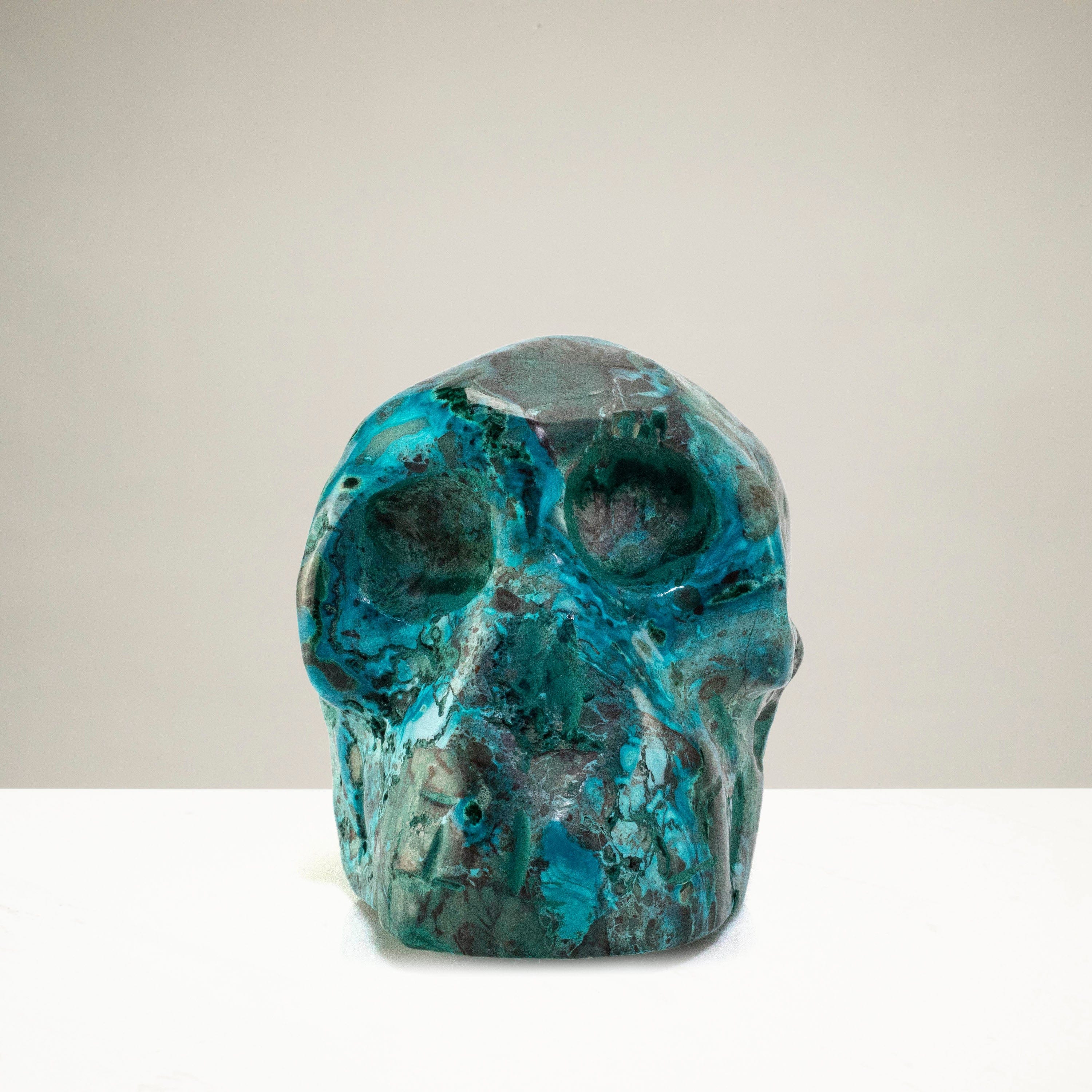 Kalifano Malachite Chrysocolla Skull Carving 2.5" / 200g SK800-CRY.002