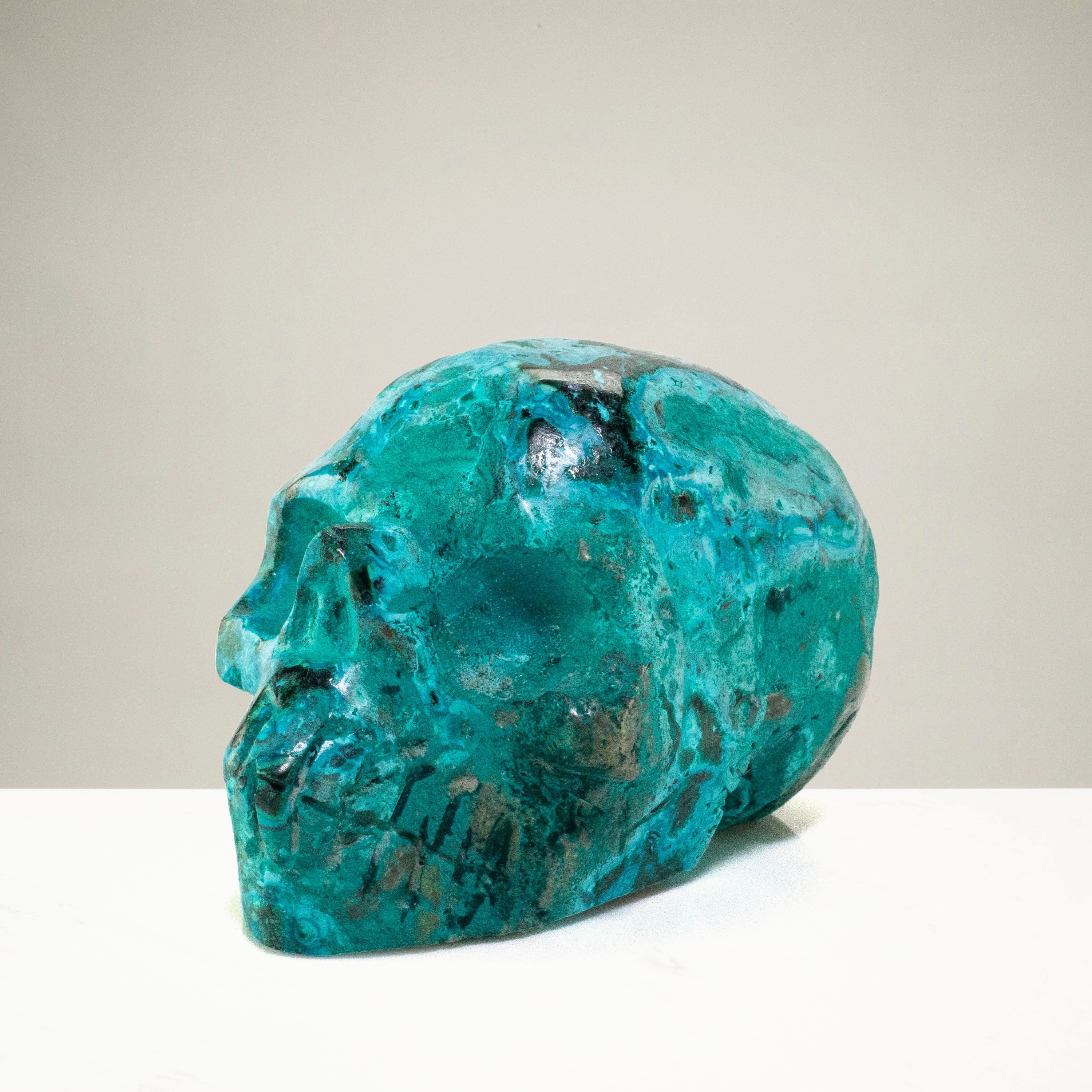Kalifano Malachite Chrysocolla Skull Carving 3" / 143g SK600-CRY.001
