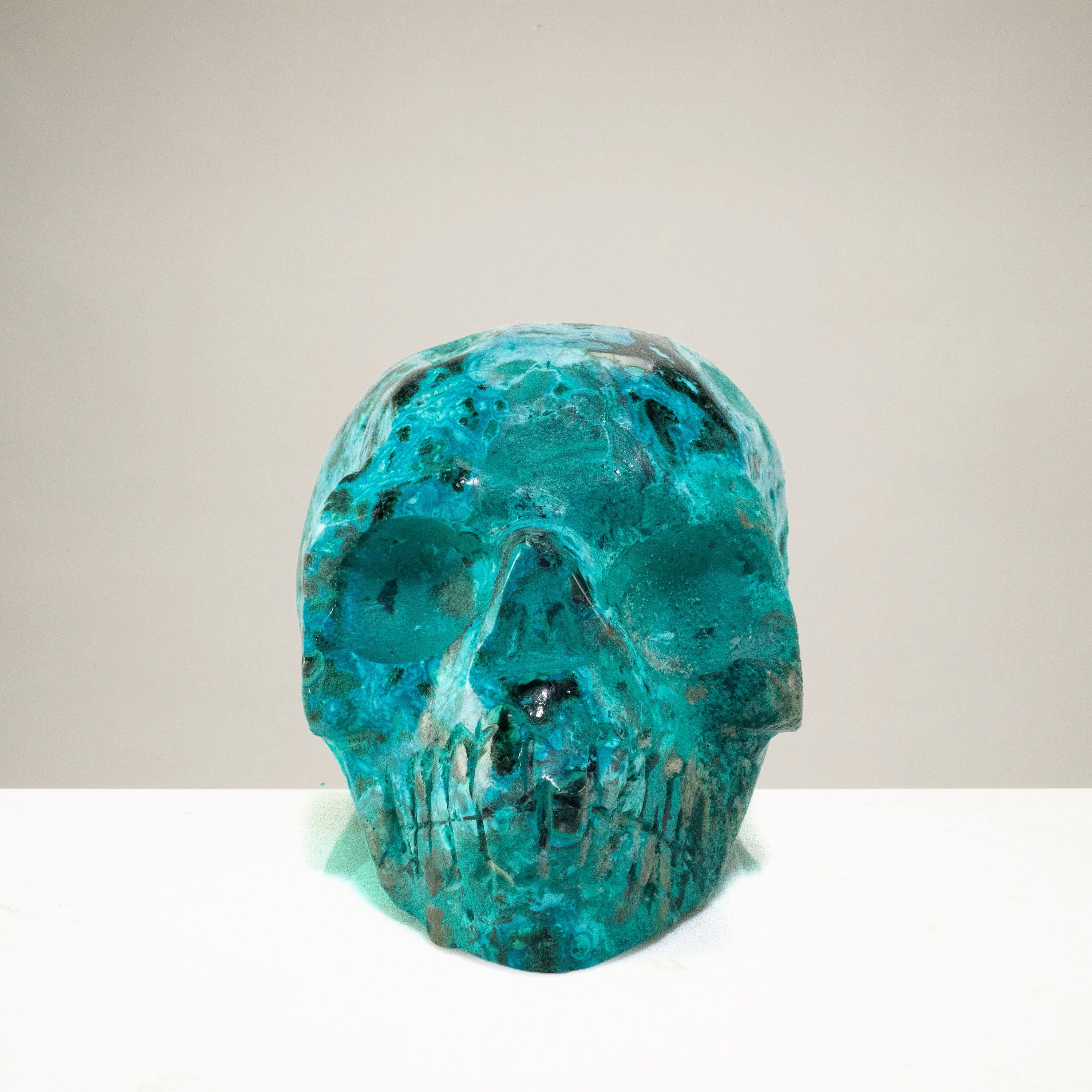 Kalifano Malachite Chrysocolla Skull Carving 3" / 143g SK600-CRY.001