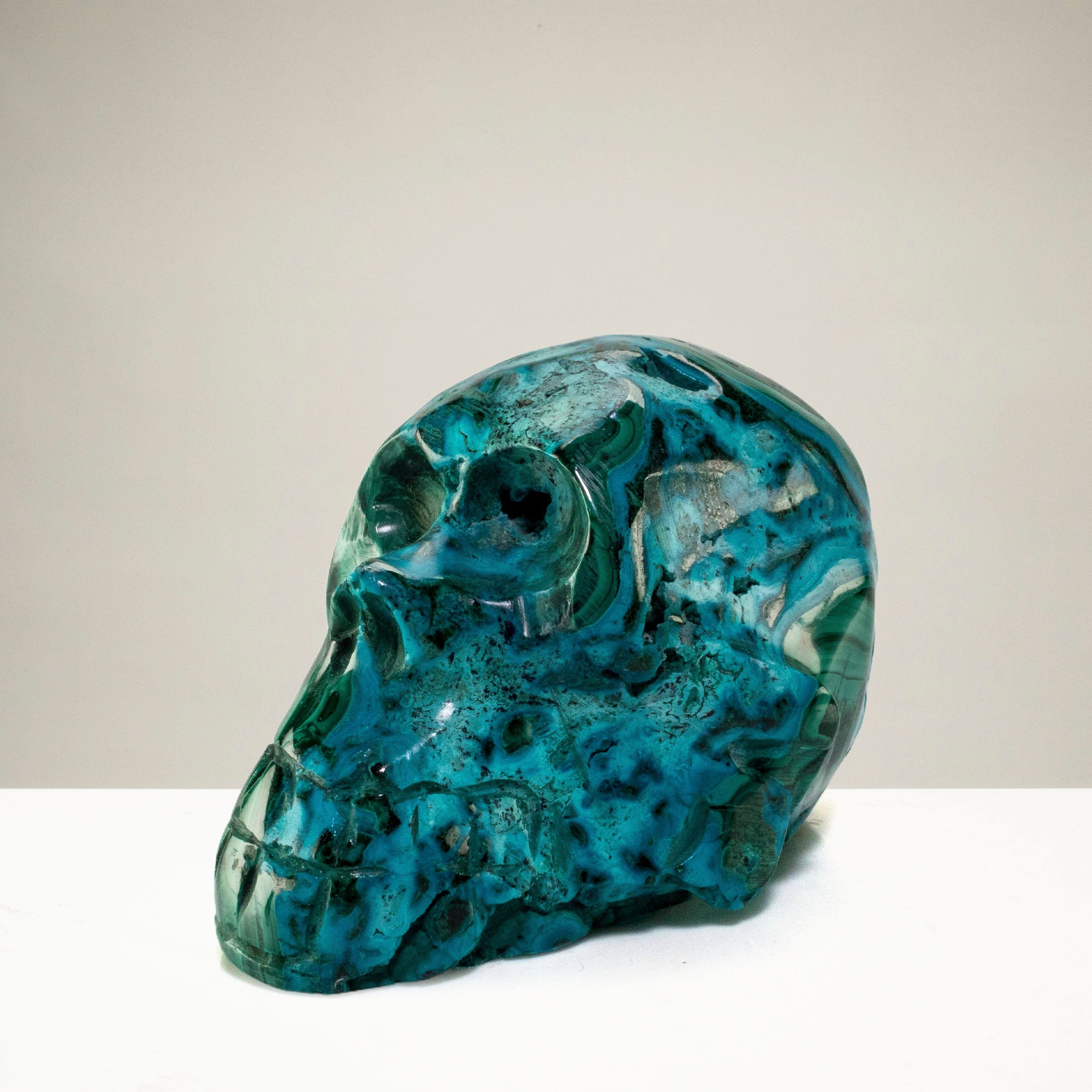 Kalifano Malachite Chrysocolla Skull Carving 3" / 167g SK700-CRY.001