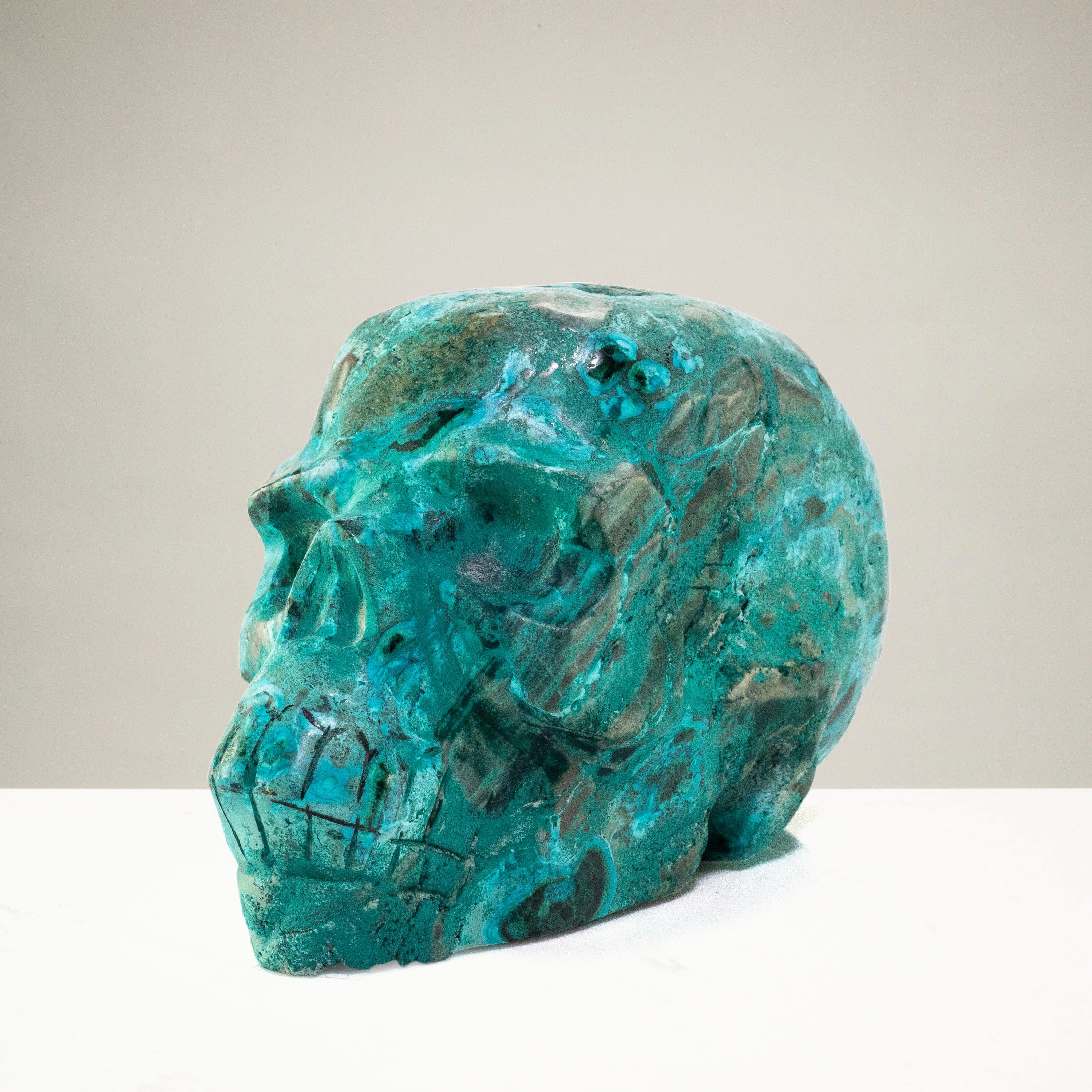 Kalifano Malachite Chrysocolla Skull Carving 4" / 477g SK1800-CRY.001