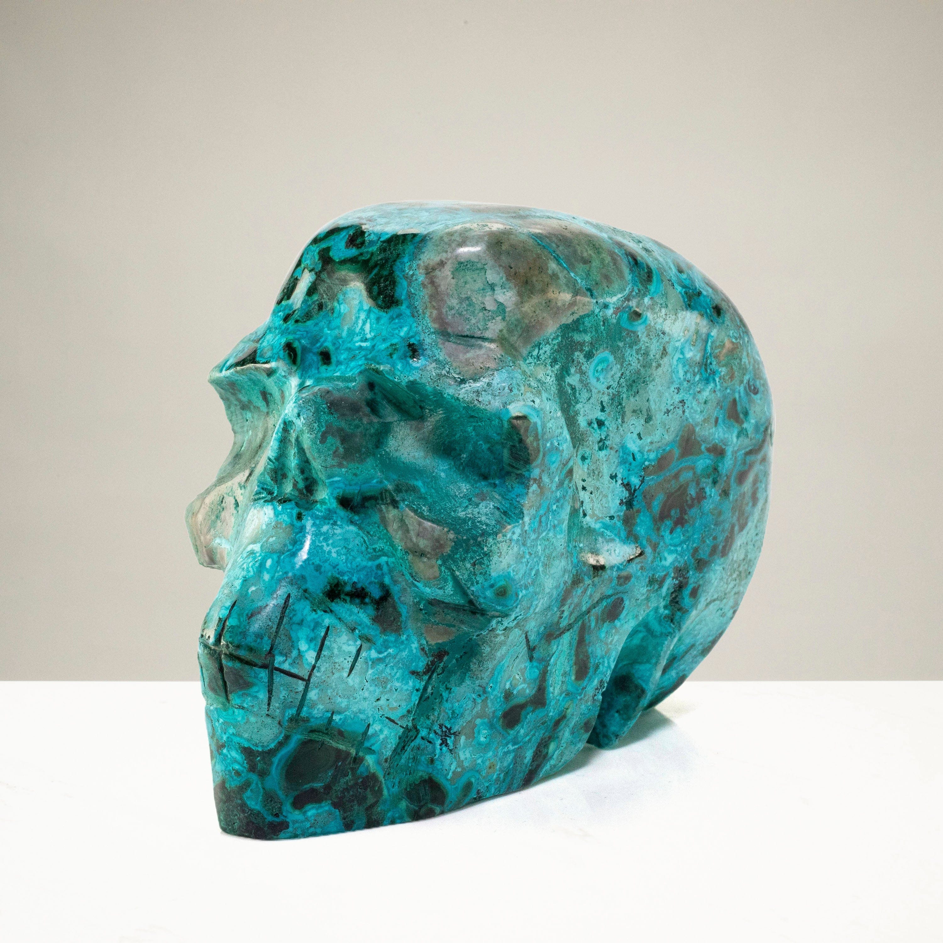 Kalifano Malachite Chrysocolla Skull Carving 4" / 520g SK2000-CRY.001