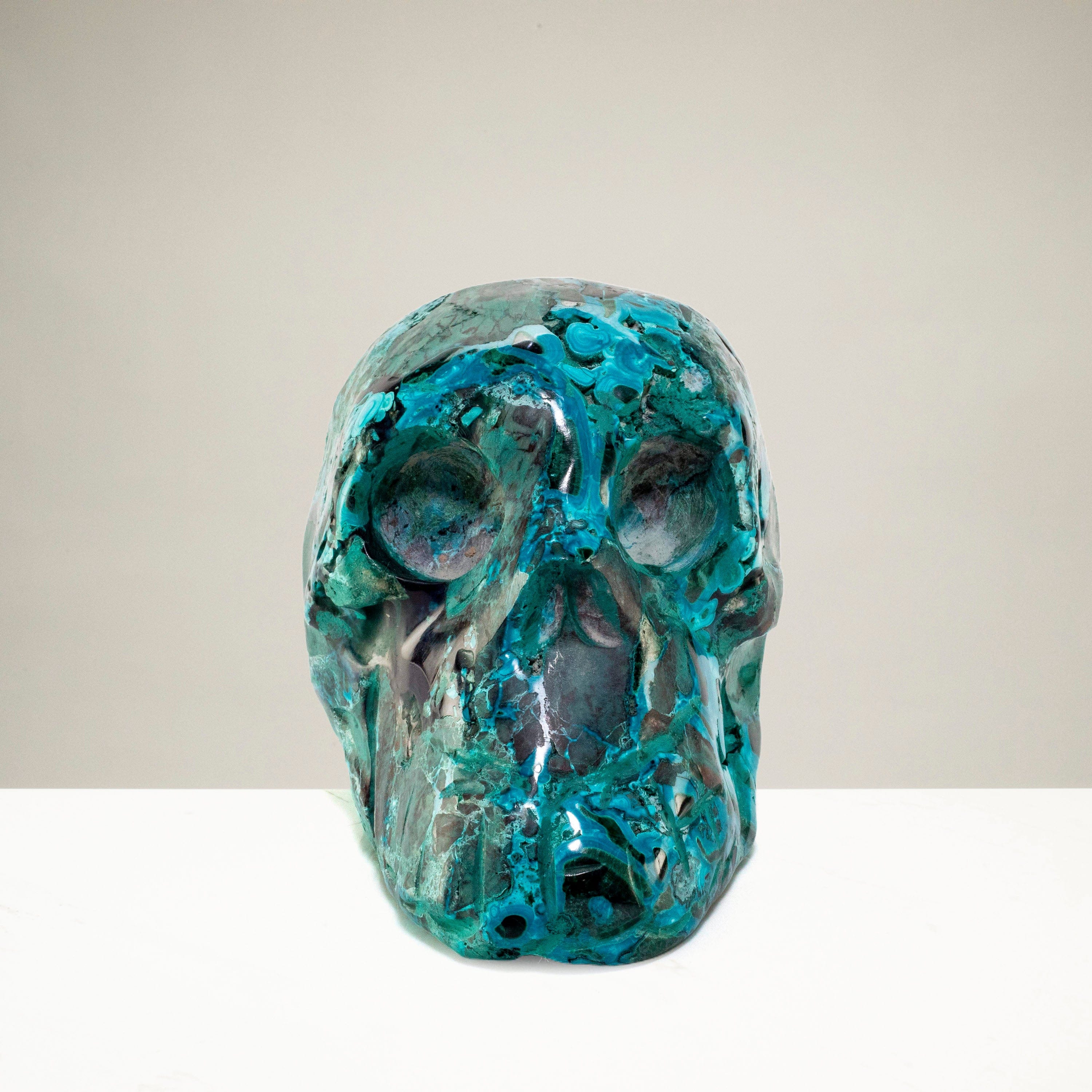 Kalifano Malachite Chrysocolla Skull Carving 5" / 1,166g SK4400-CRY.001