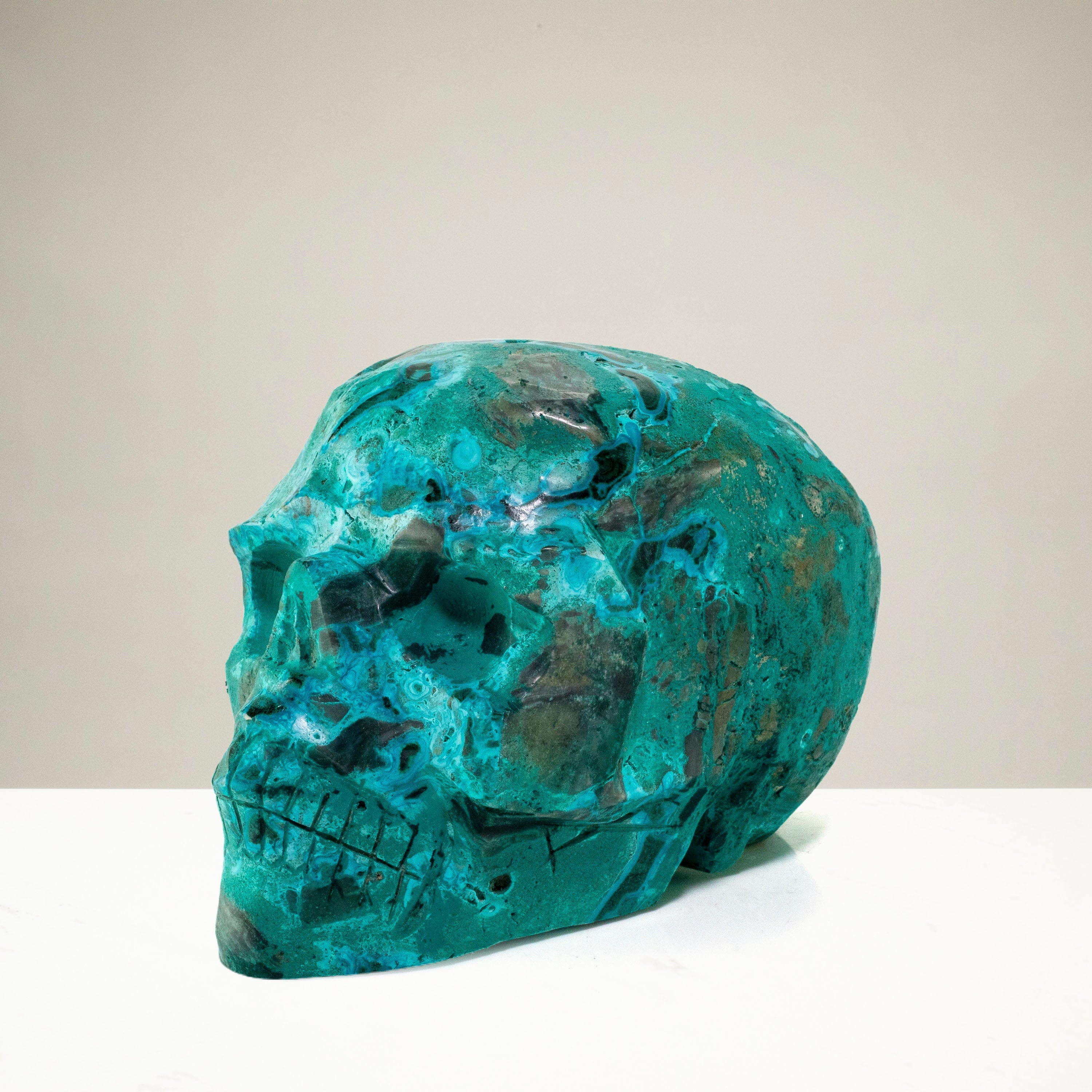 Kalifano Malachite Chrysocolla Skull Carving 5" / 1,350g SK4800-CRY.001