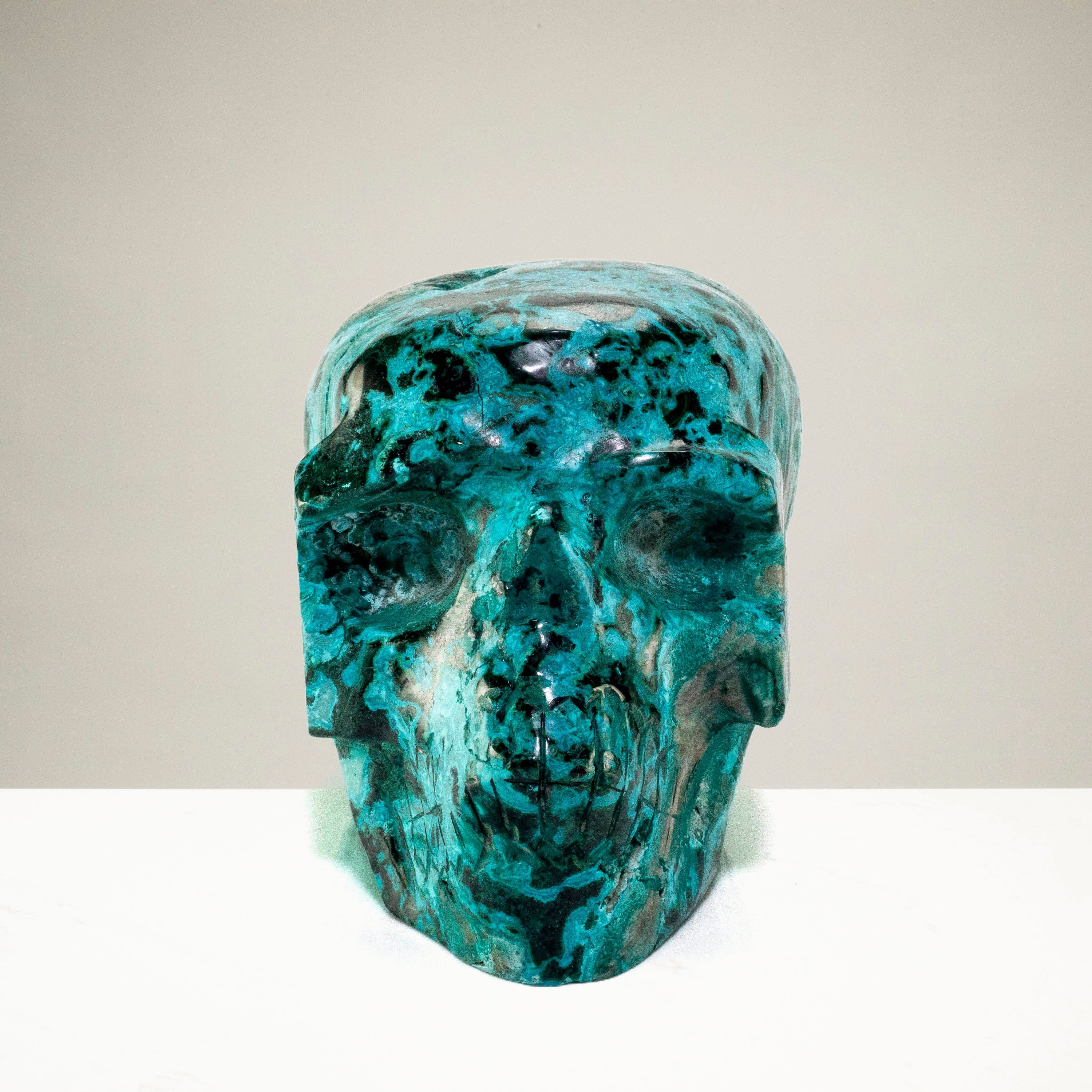 Kalifano Malachite Chrysocolla Skull Carving 5" / 918g SK3400-CRY.001