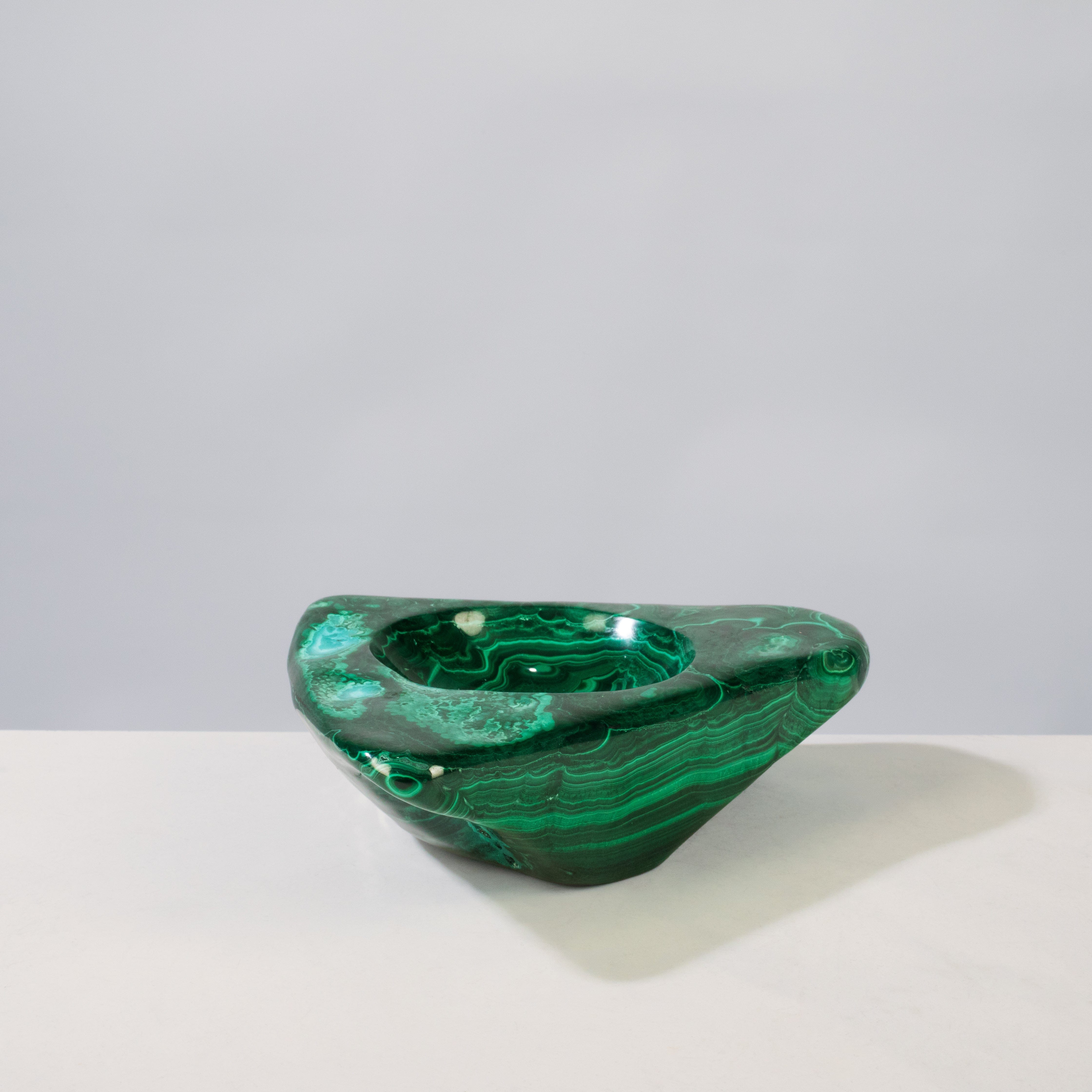Kalifano Malachite Malachite Ashtray / Bowl Carving from Congo - 5.5" / 1,407 g MAA3000.002