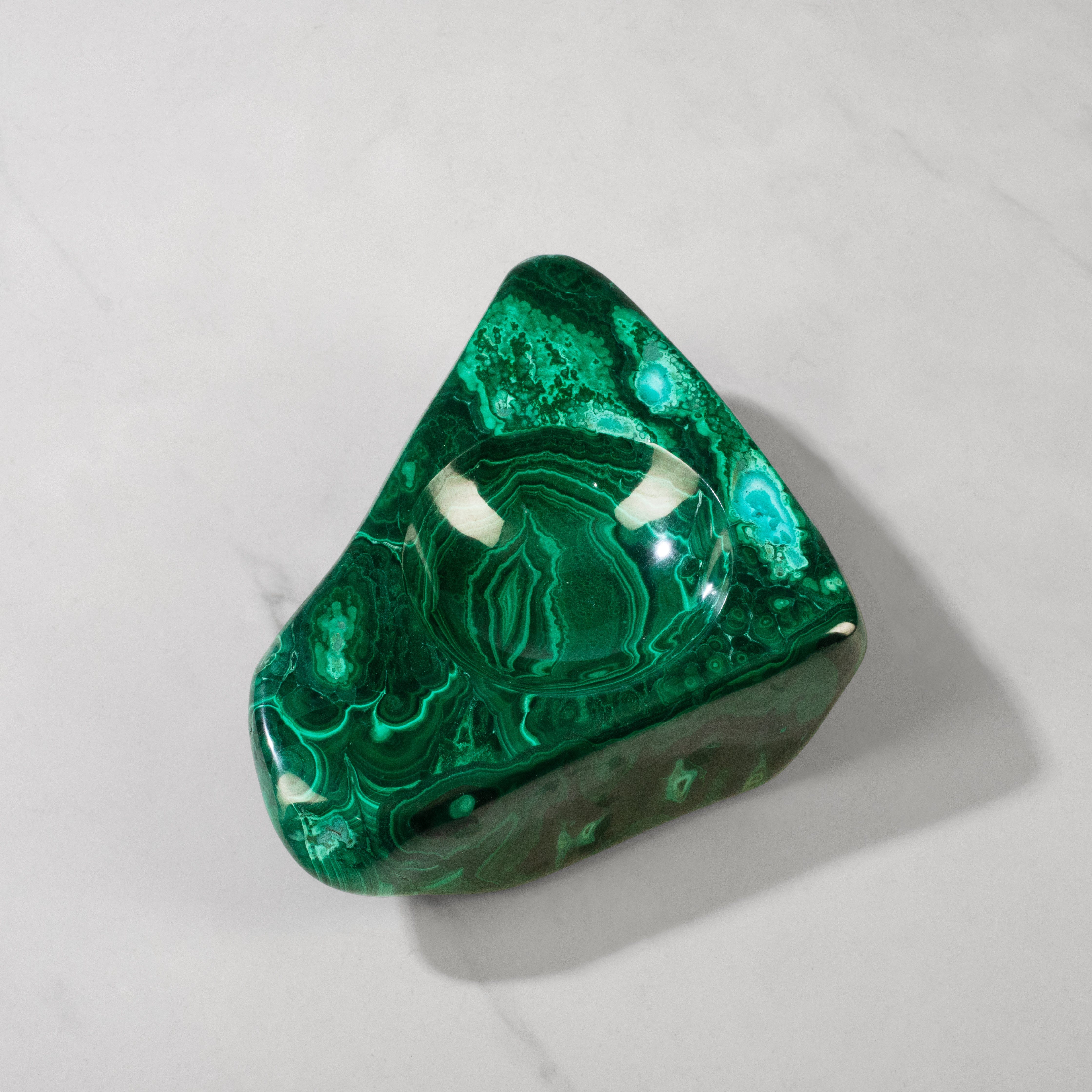 Kalifano Malachite Malachite Ashtray / Bowl Carving from Congo - 5.5" / 1,407 g MAA3000.002