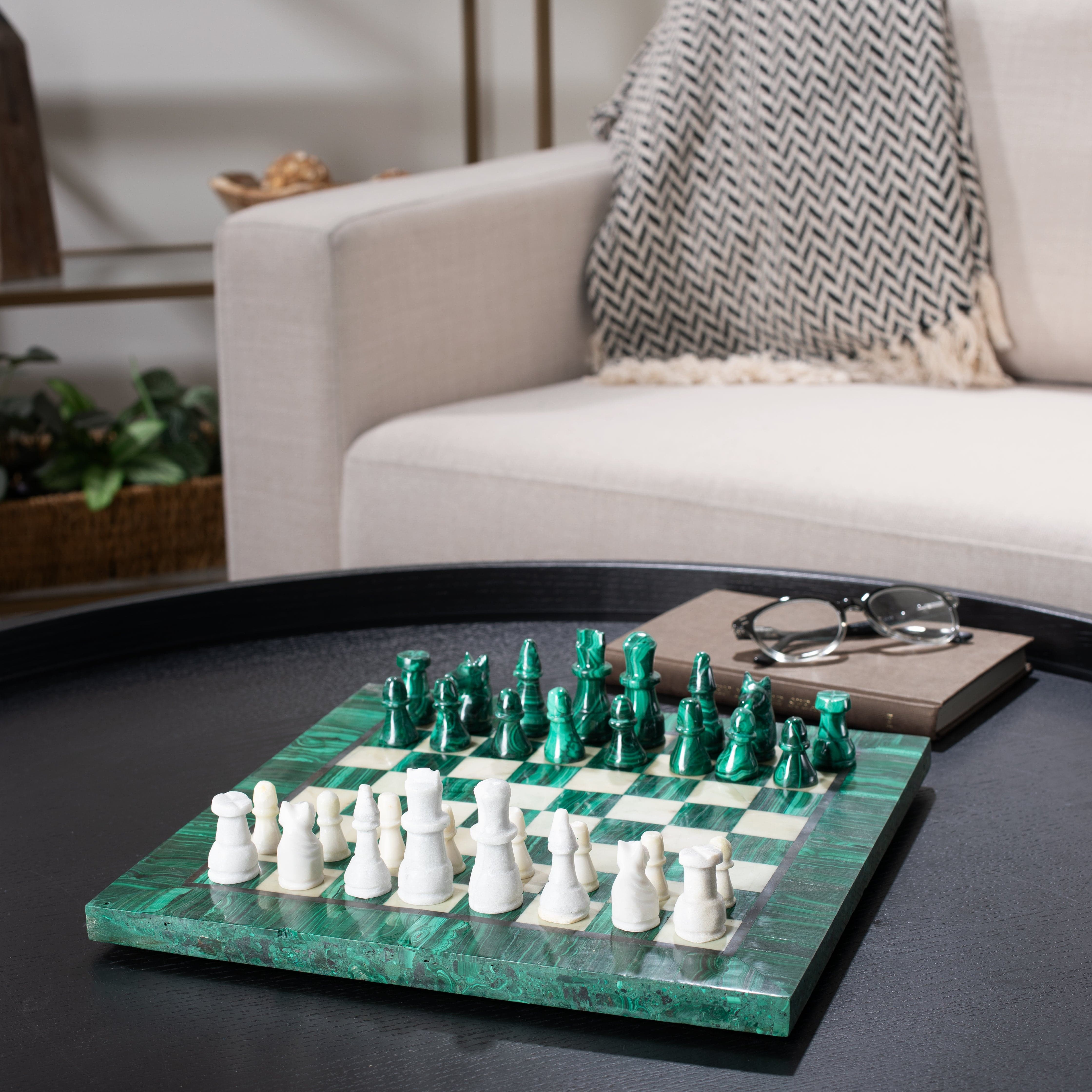 Kalifano Malachite Malachite Chess Set - 12.25" MACHESS12x12.003
