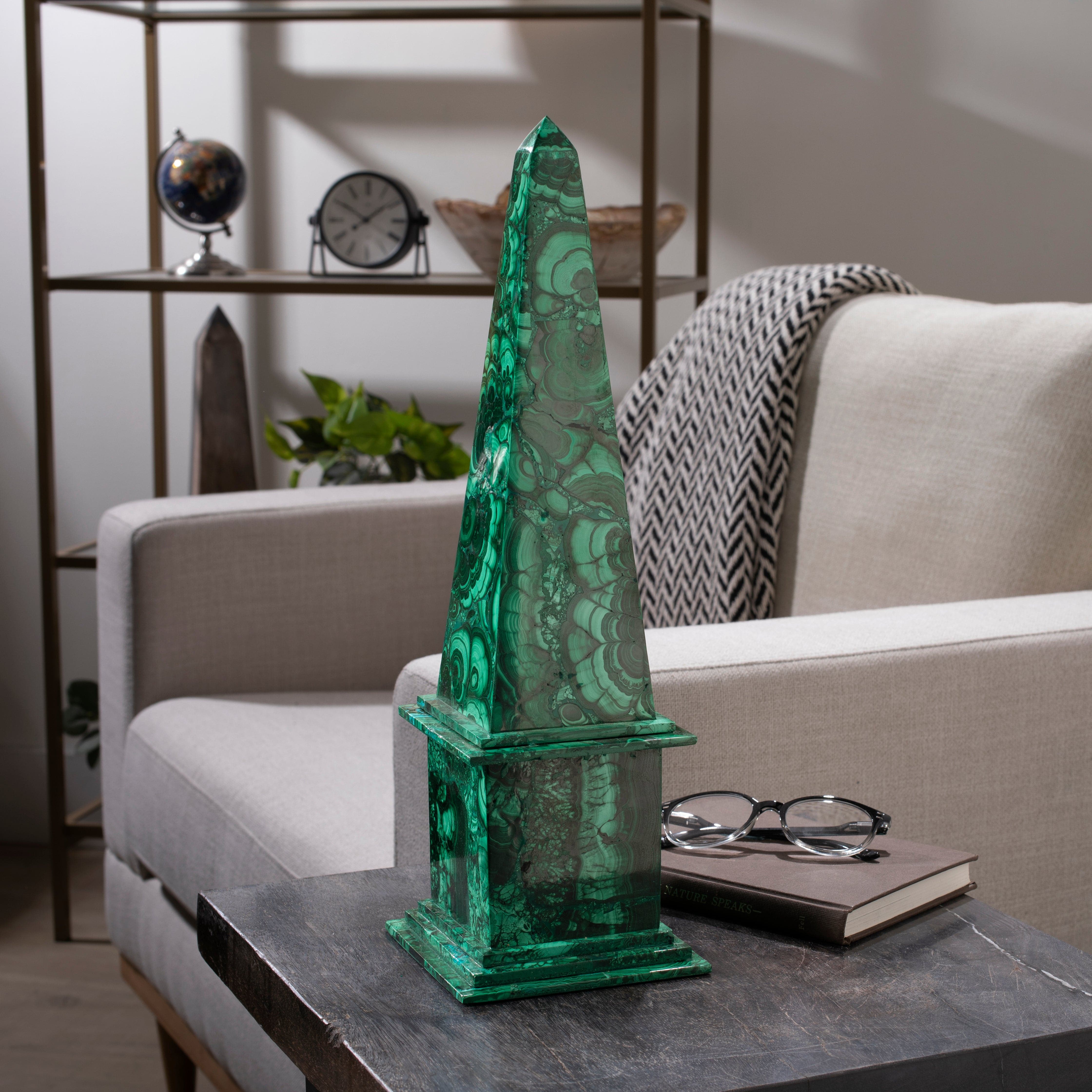 Kalifano Malachite Natural Congo Malachite Obelisk Tower -17.5" MA10000.002