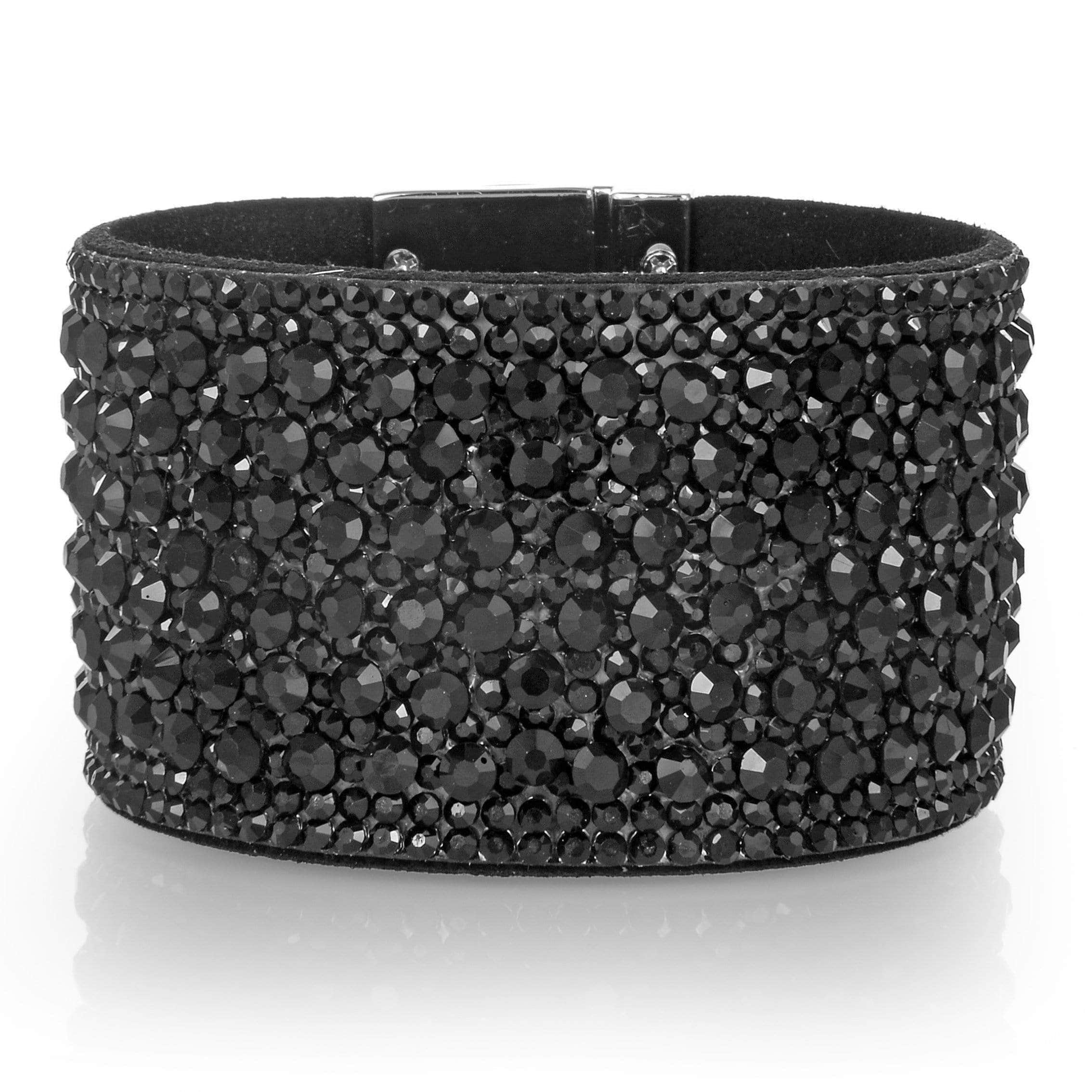 Swarovski Crystal Leather Band Bracelet in Black KALIFANO