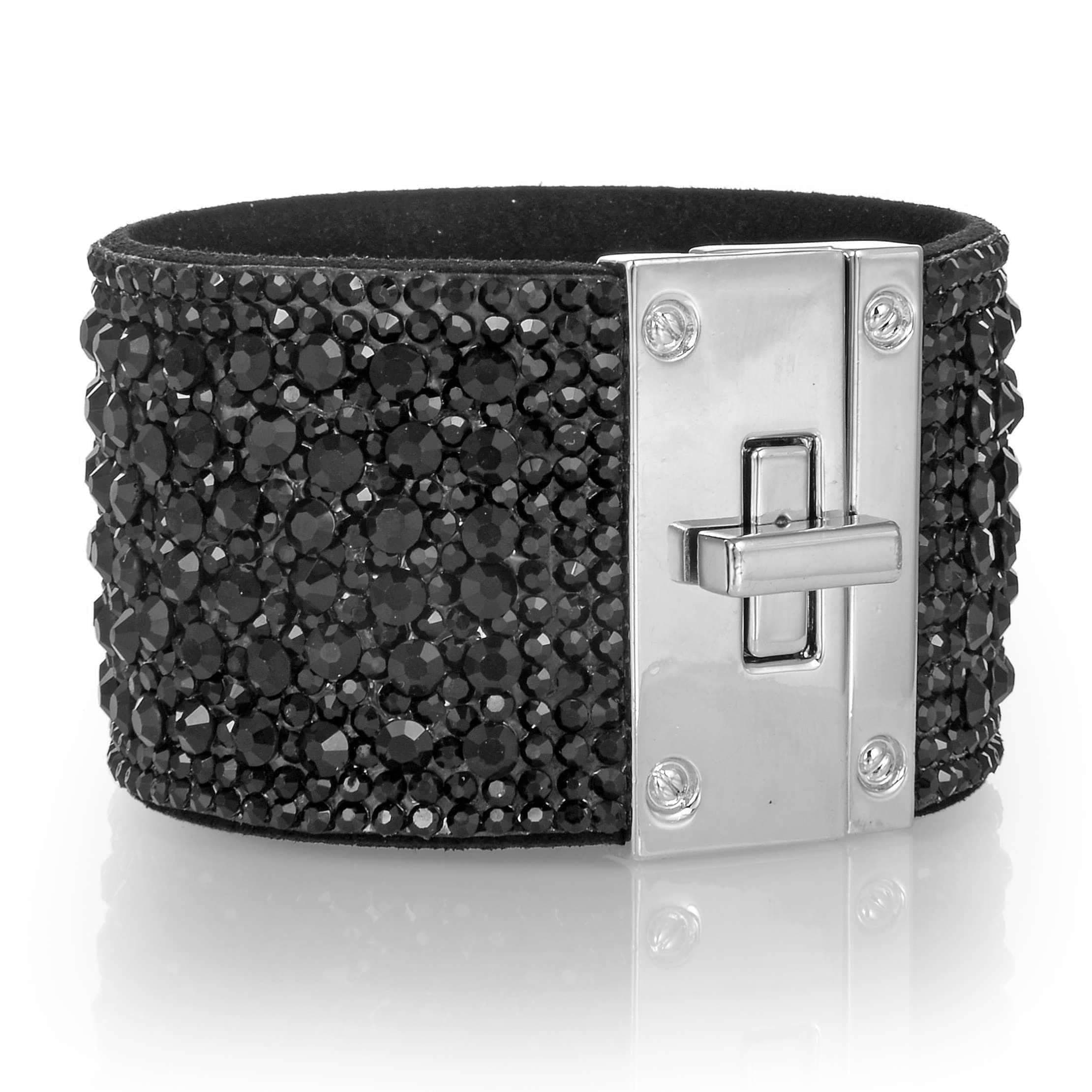 Swarovski Crystal online and black leather bracelet