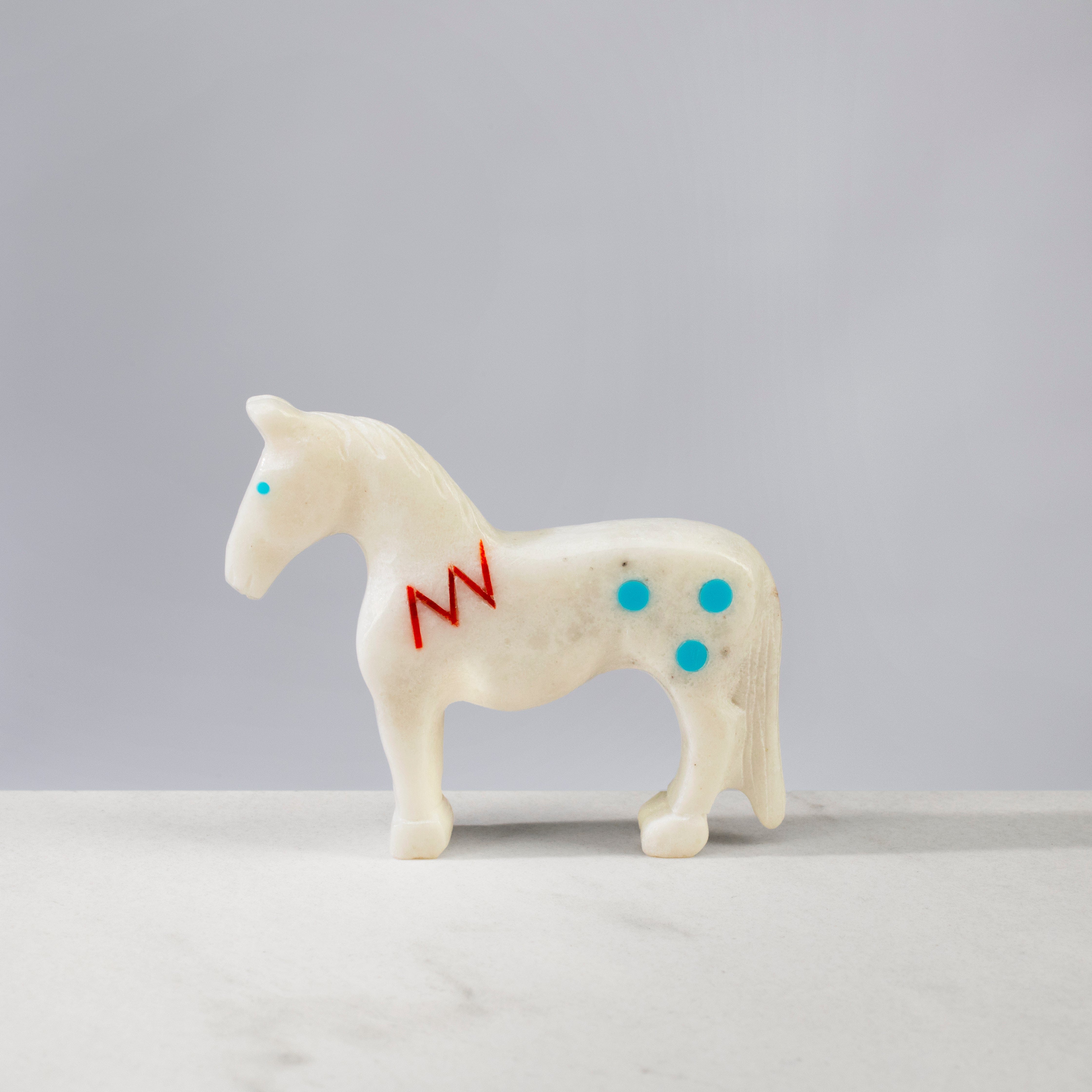 Kalifano Native American Fetish Carvings Andres Lementino White Marble Handmade Zuni Fetish Horse Carving NAC405.001