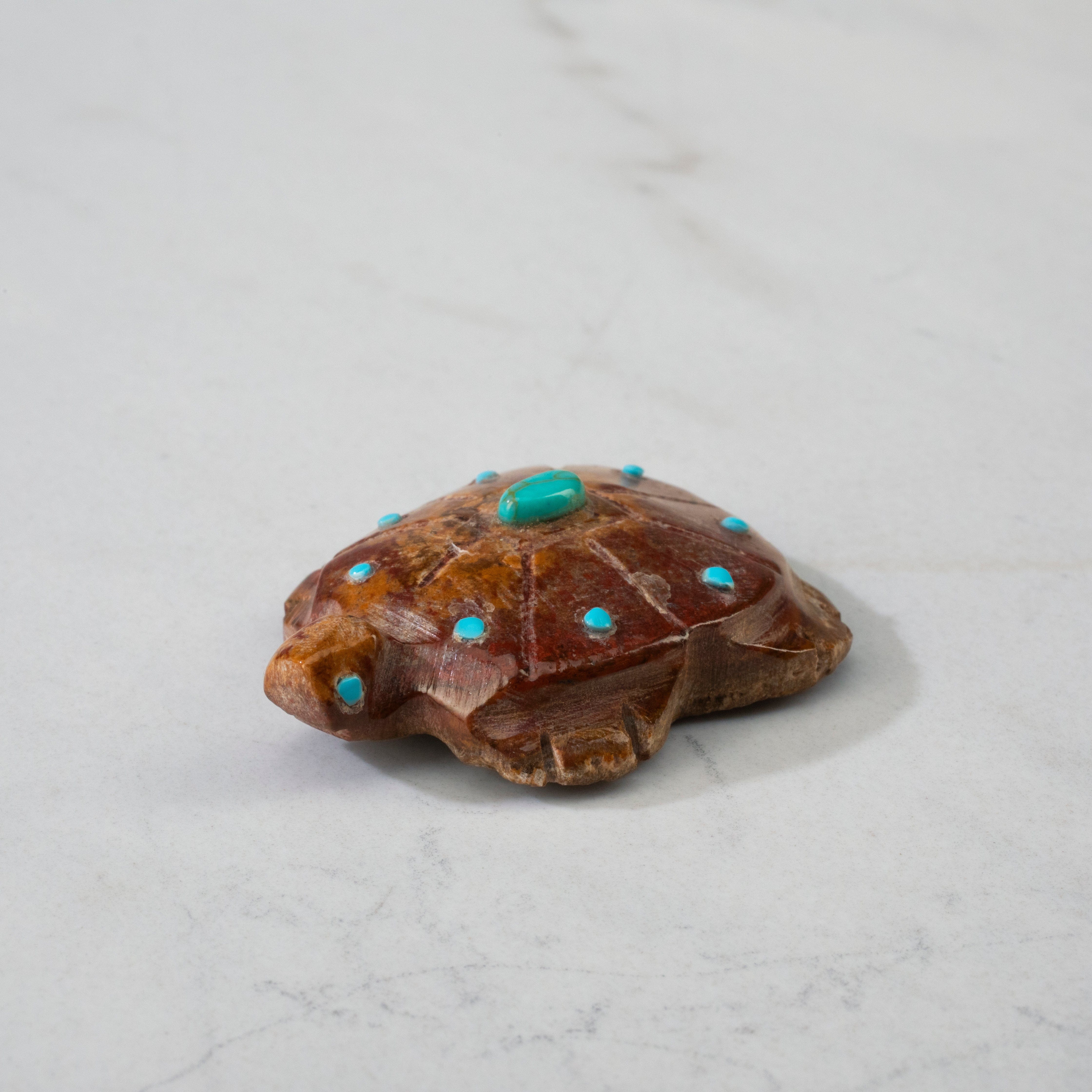 Kalifano Native American Fetish Carvings Carl Etsate Picasso Marble Handmade Zuni Fetish Turtle Carving NAC192.001