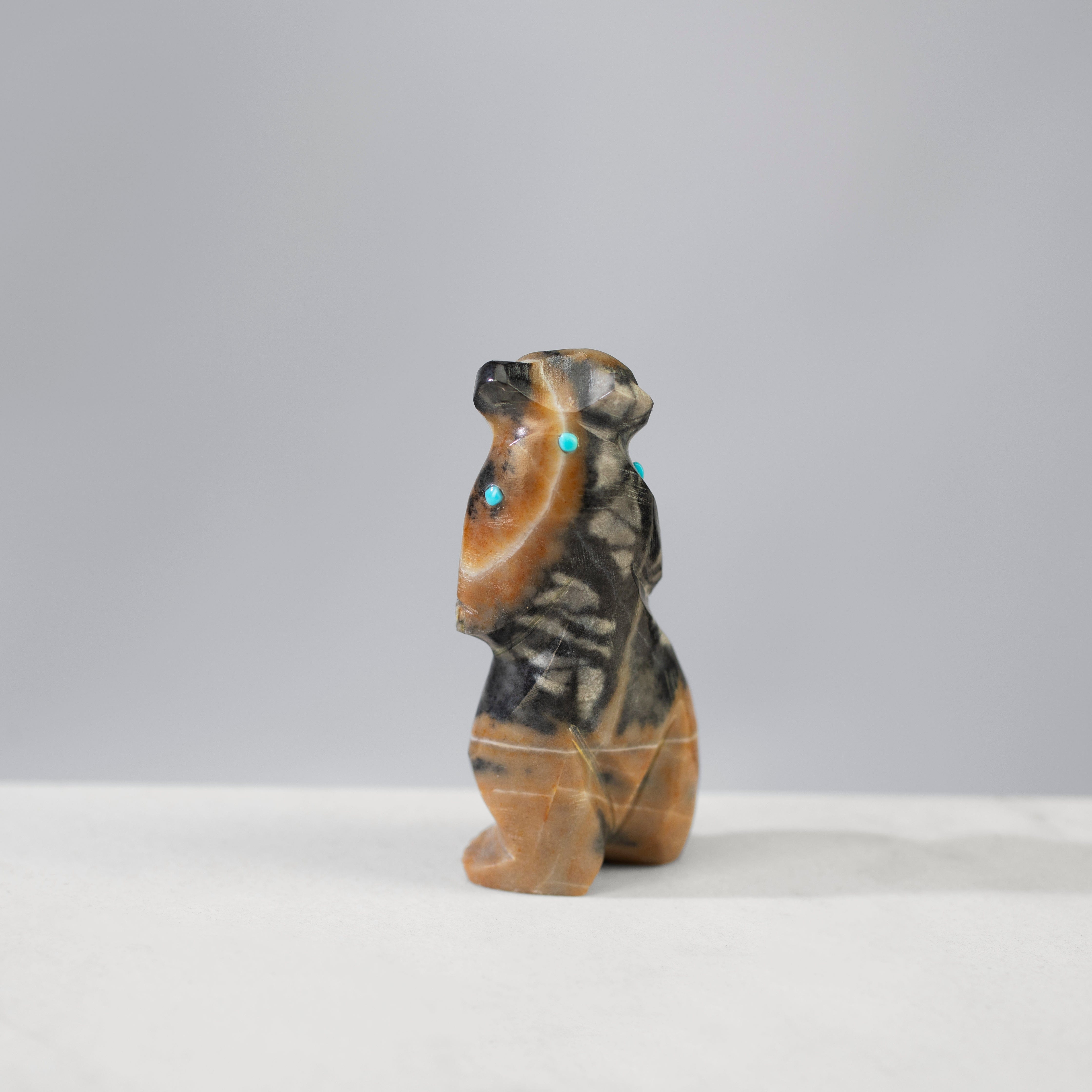 Kalifano Native American Fetish Carvings Danette Laate Picaso Marble, Turquoise, and Coral  Handmade Zuni Fetish Bear Carving NAC240.039