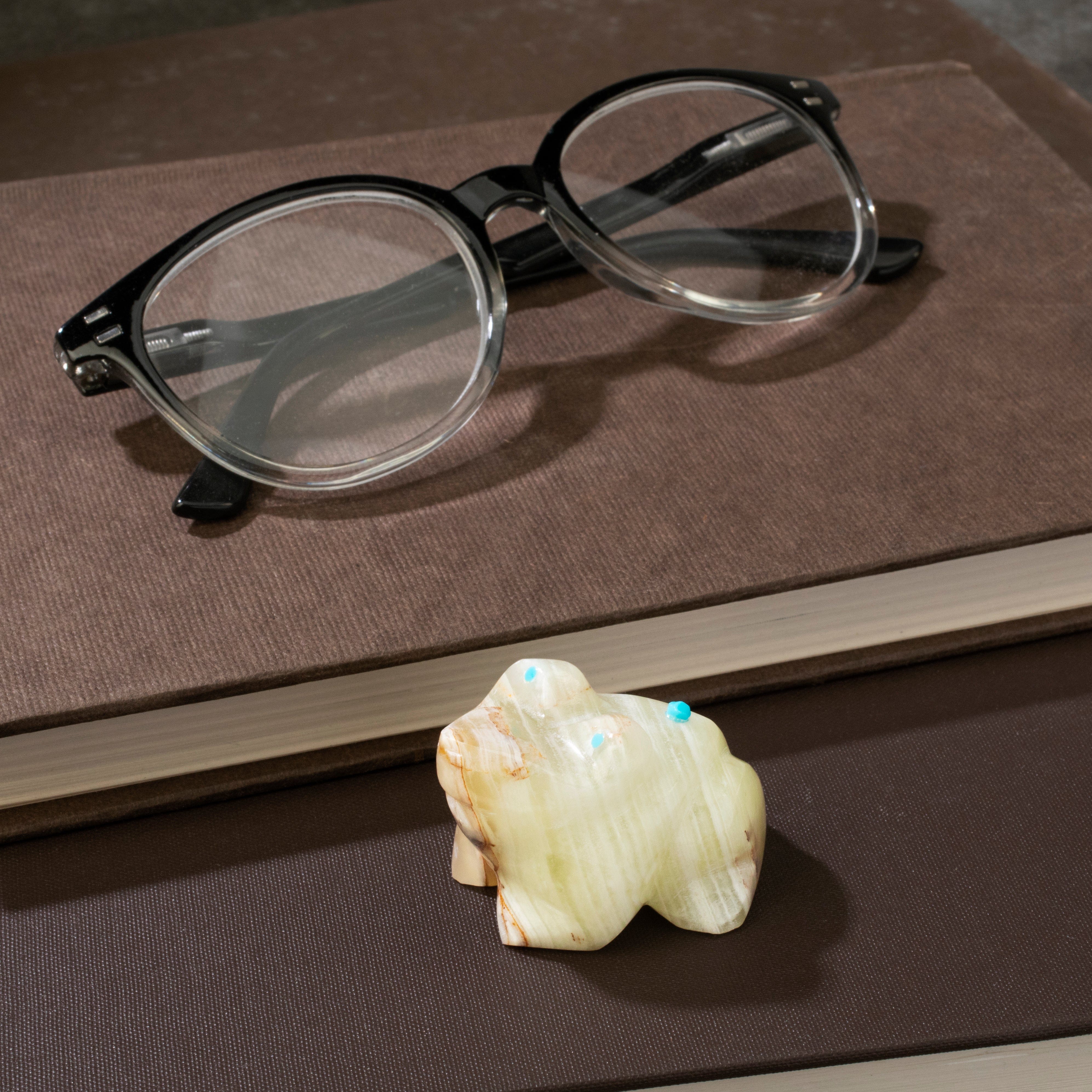 KALIFANO | Enrike Leekya Green Onyx Handmade Zuni Fetish Frog Carving