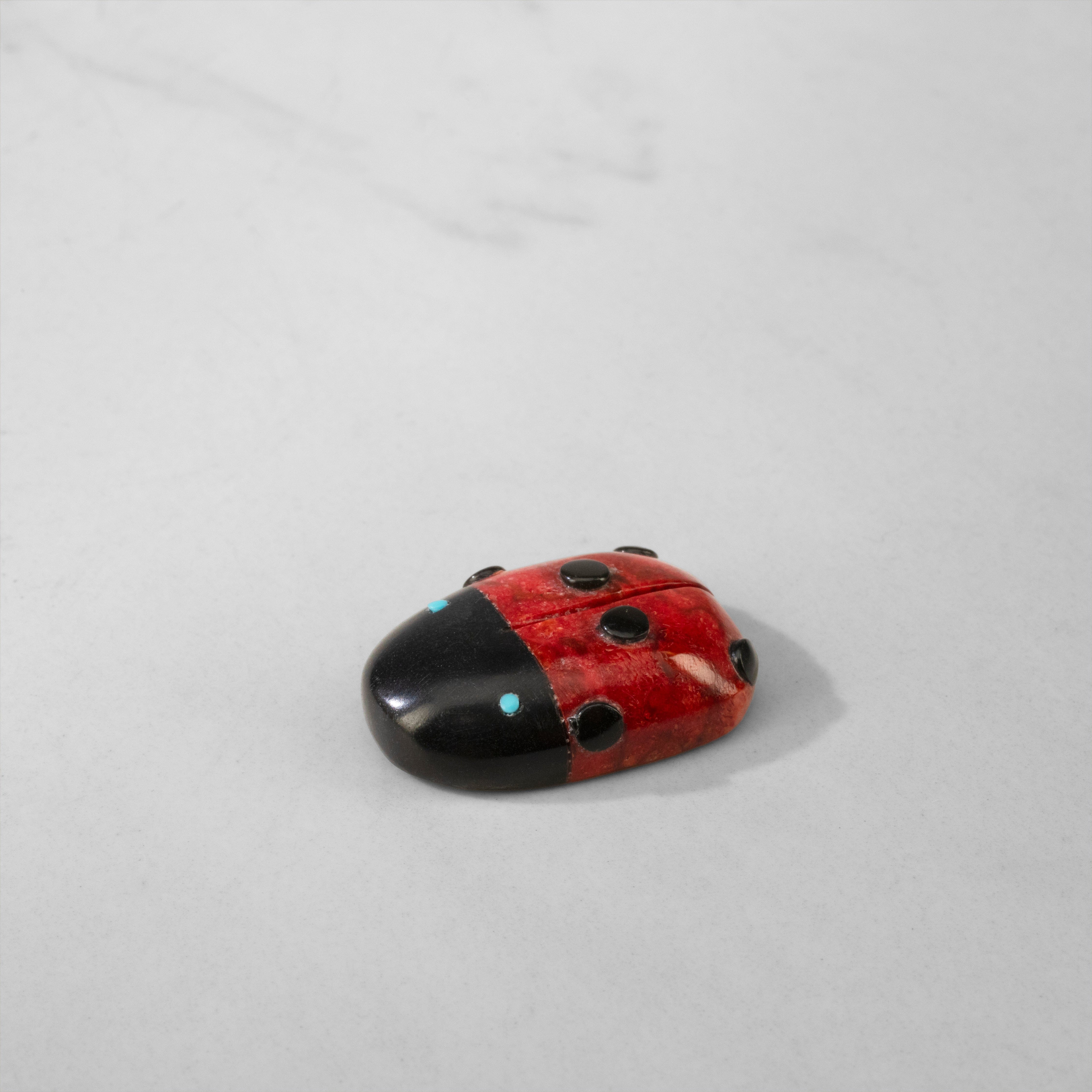 Kalifano Native American Fetish Carvings Georgette Quam Apple Coral Handmade Zuni Fetish Lady Bug Carving NAC180.008