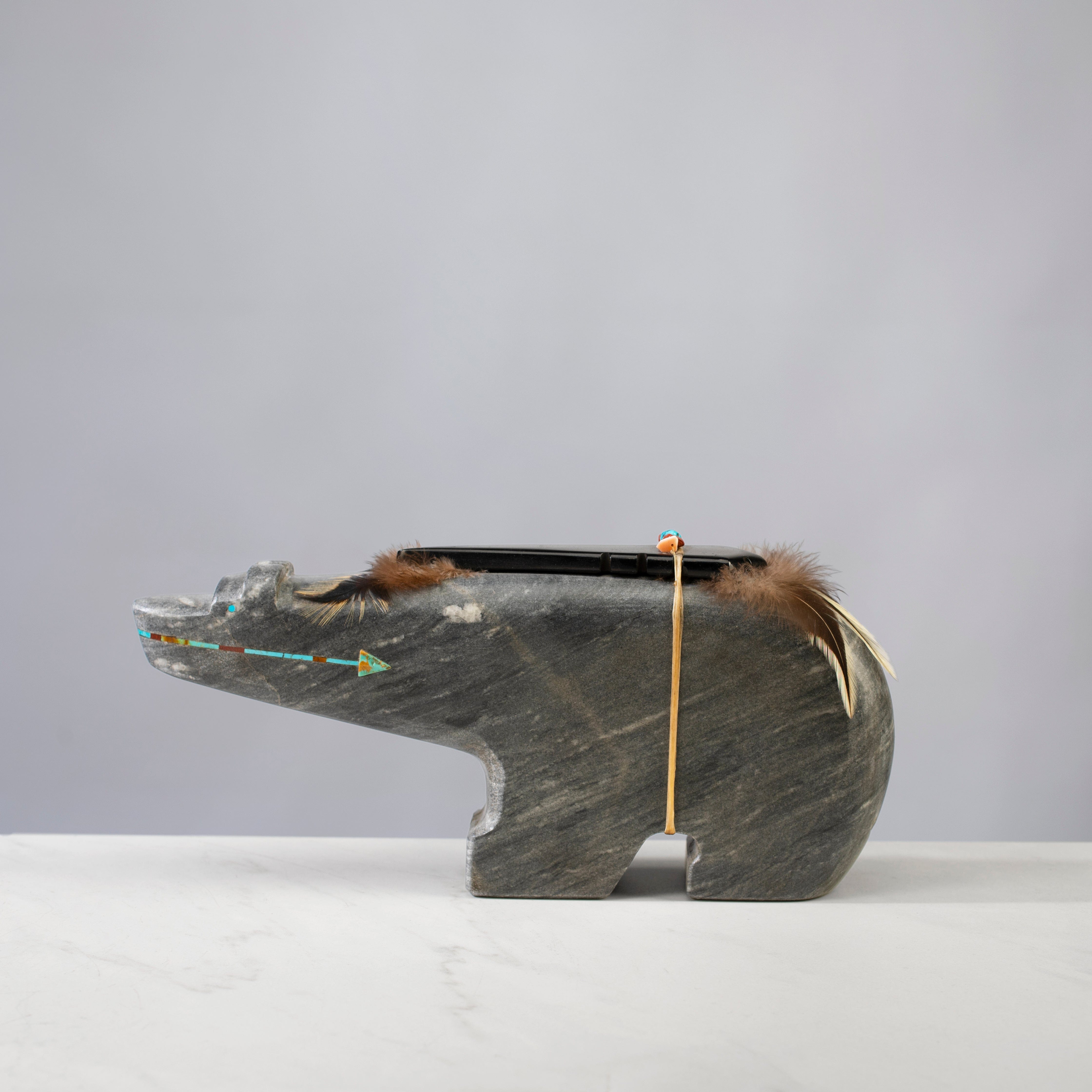 KALIFANO | Herman Yazzie Petrified Wood Handmade Zuni Fetish Bear