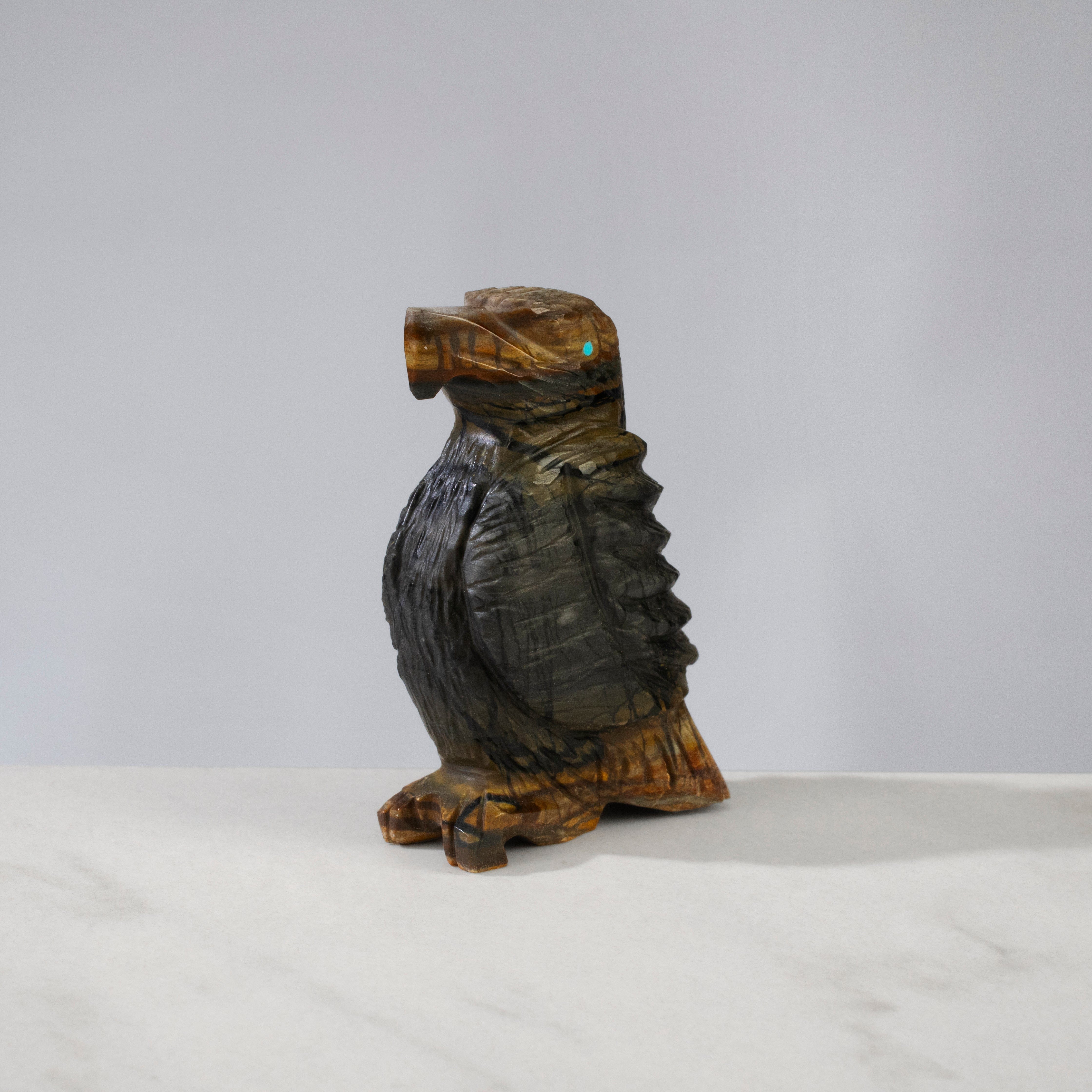 Kalifano Native American Fetish Carvings Tony Mackel Black Marble Handmade Zuni Fetish Eagle Carving NAC297.003