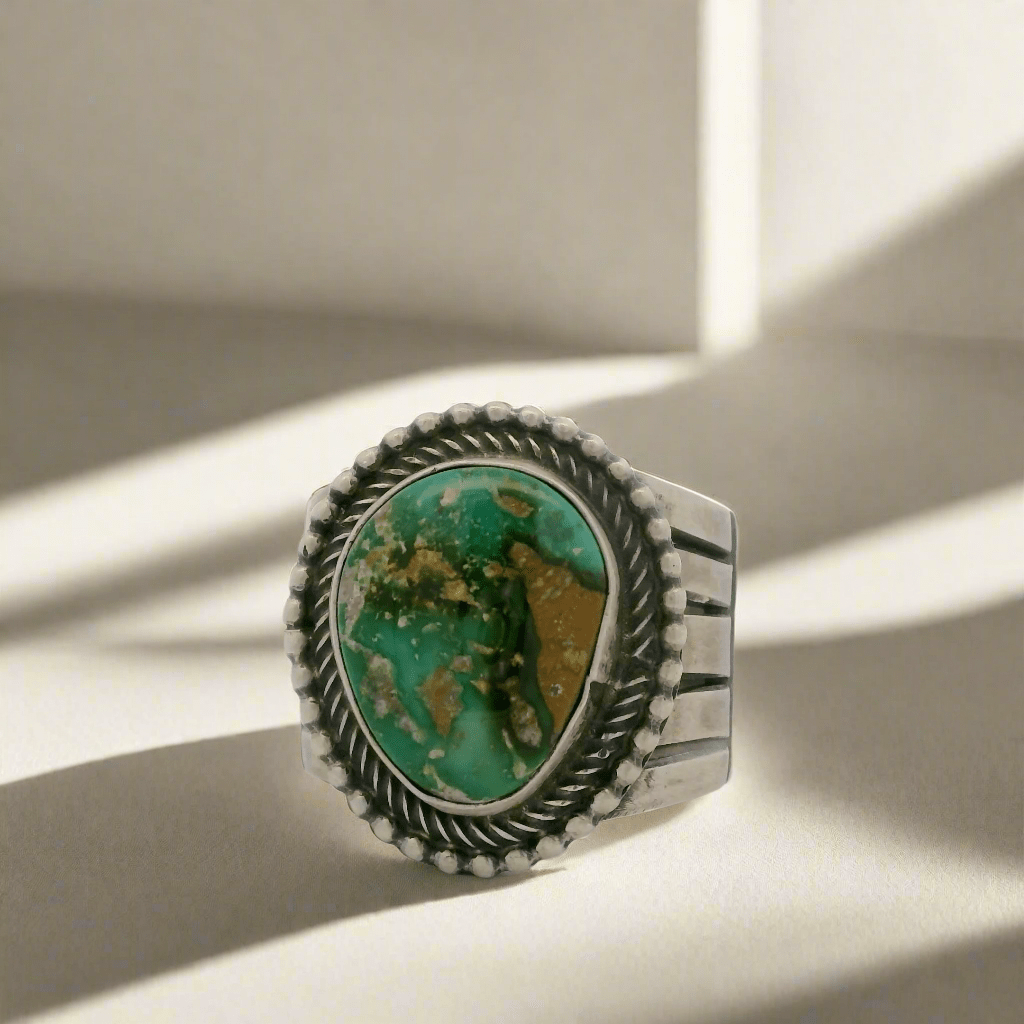 Kalifano Native American Jewelry 10.5 Tillie Jon Sonoran Gold Turquoise Navajo USA Native American Made 925 Sterling Silver Ring NAR1800.036.105